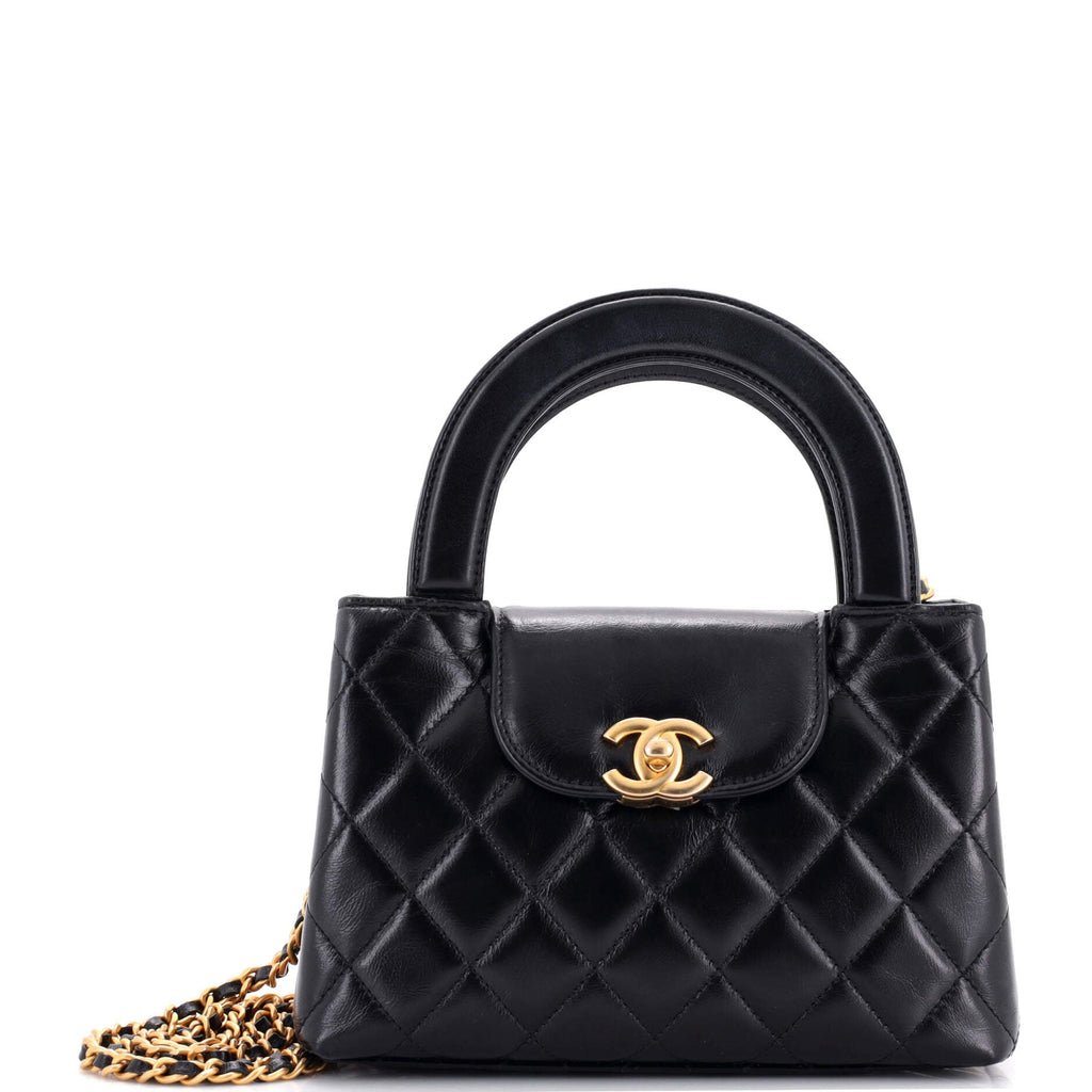 Kelly Top Handle Shopping Bag Quilted Shiny Aged Calfskin Mini