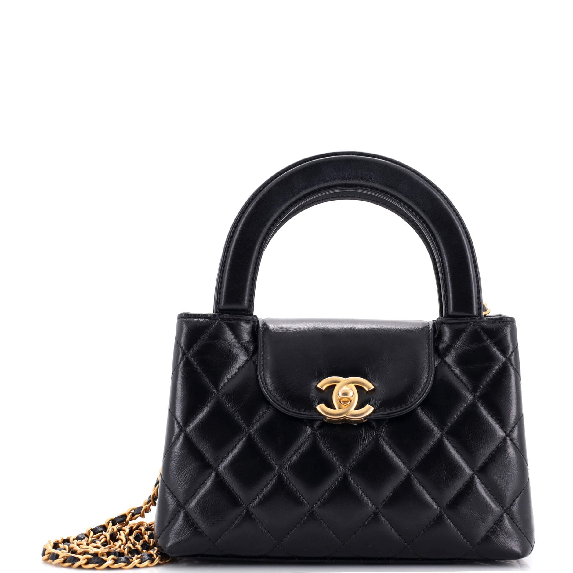 Kelly Top Handle Shopping Bag Quilted Shiny Aged Calfskin Mini
