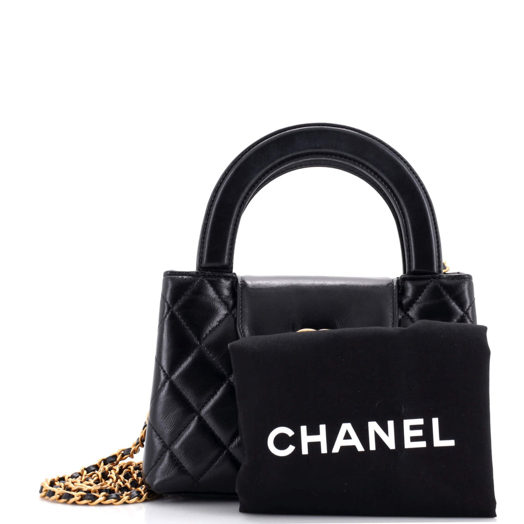 Kelly Top Handle Shopping Bag Quilted Shiny Aged Calfskin Mini