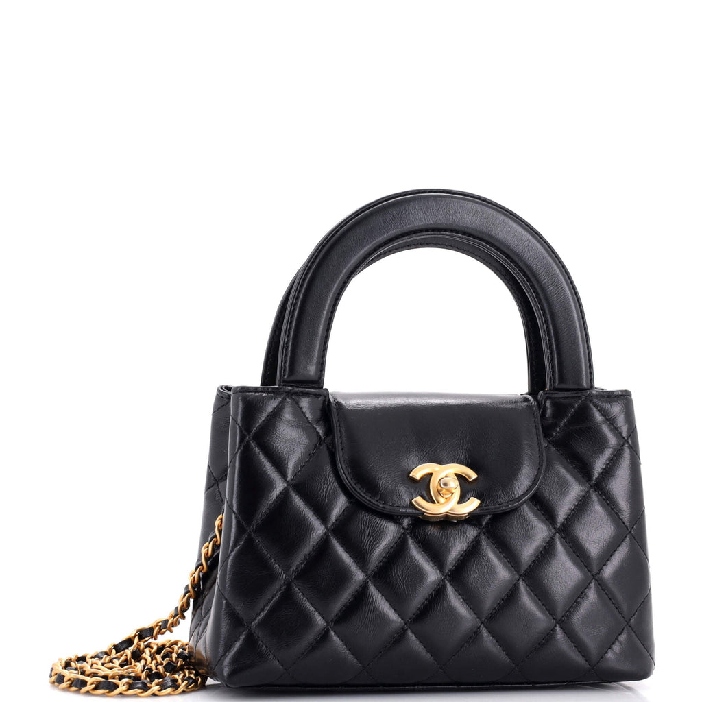 Kelly Top Handle Shopping Bag Quilted Shiny Aged Calfskin Mini