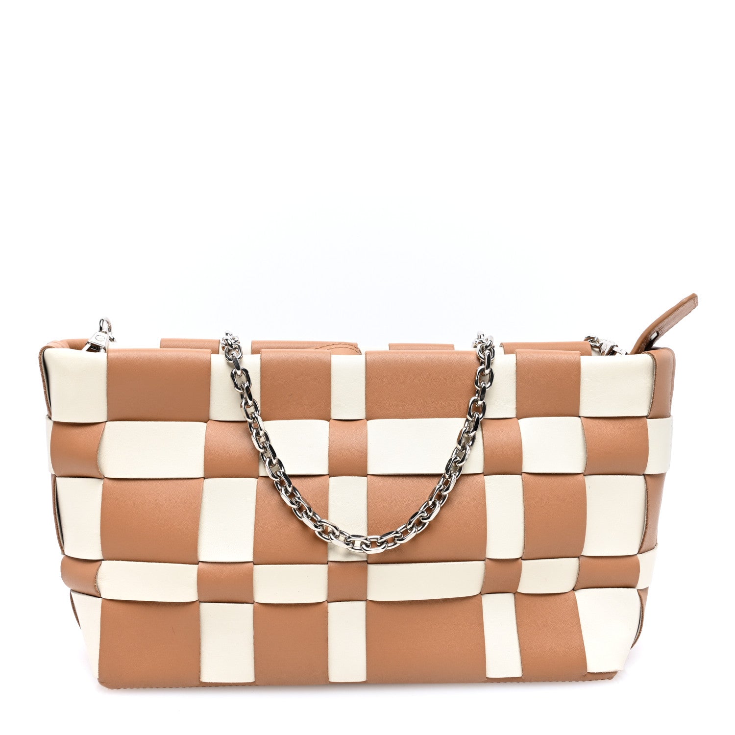 Calfskin Odita Lattice Pouch Camel White