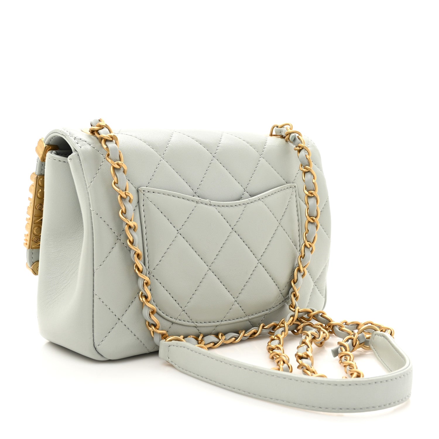 Lambskin Enamel Strass Quilted Mini Paris Monaco Flap Light Grey