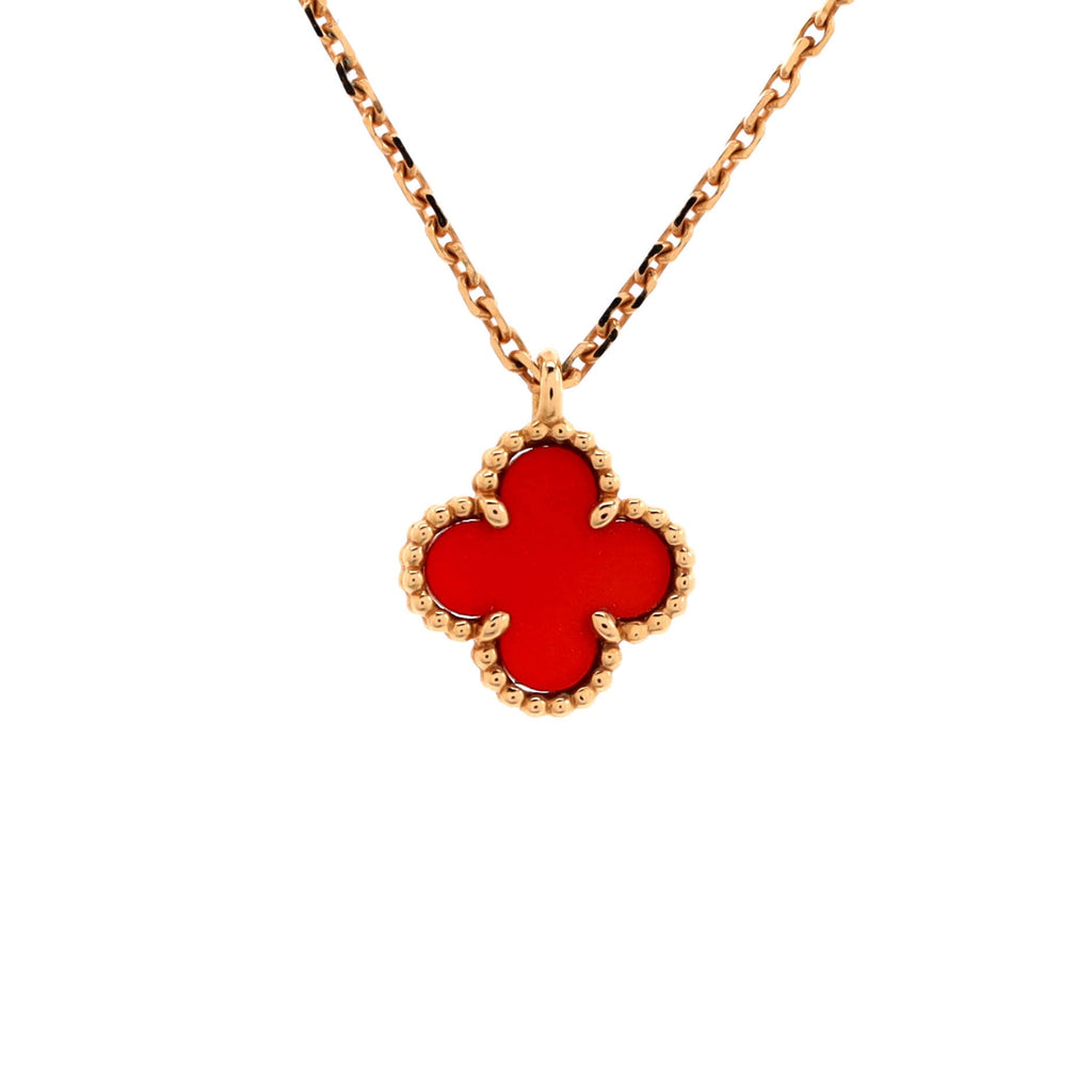 Sweet Alhambra Pendant Necklace 18K Rose Gold and Carnelian
