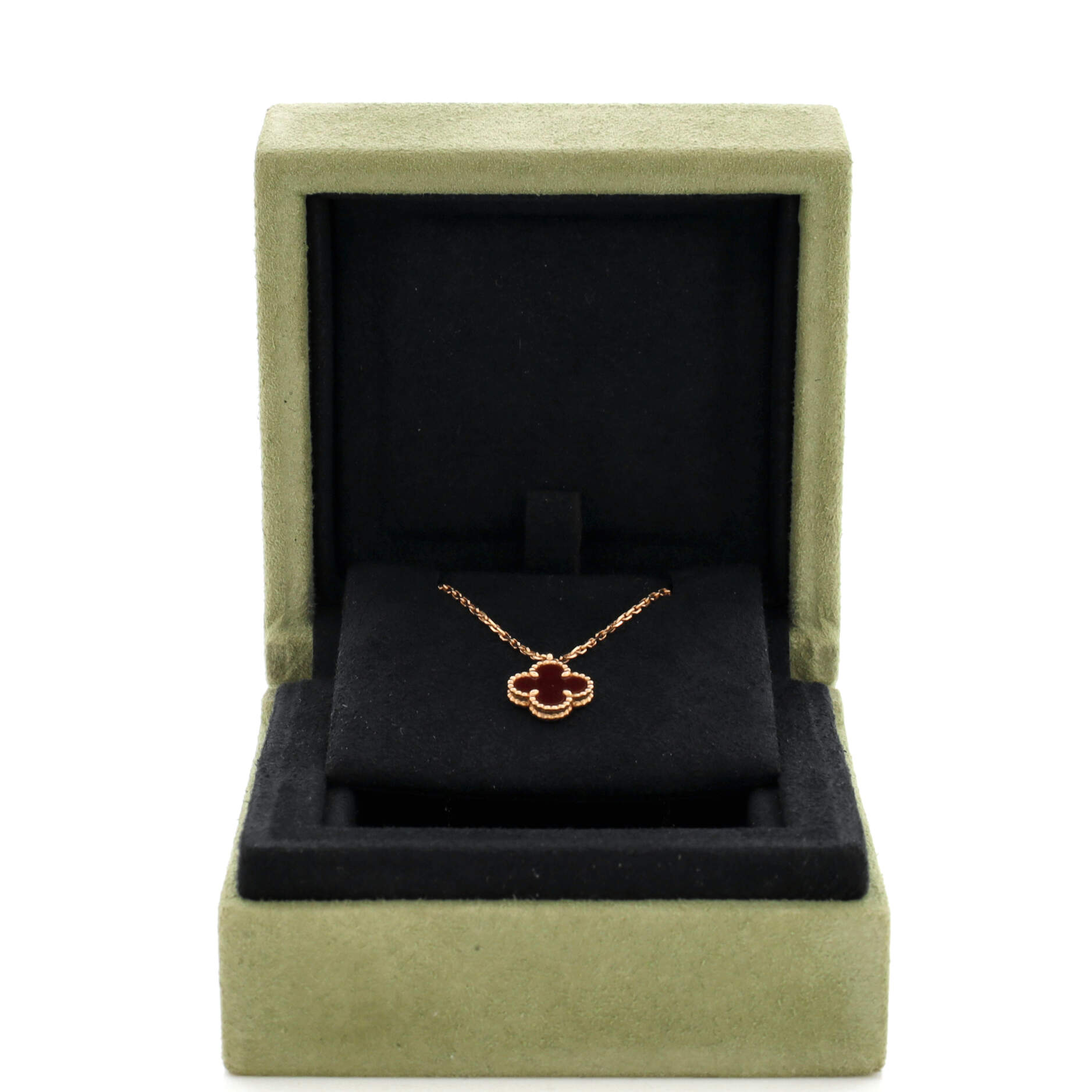 Sweet Alhambra Pendant Necklace 18K Rose Gold and Carnelian