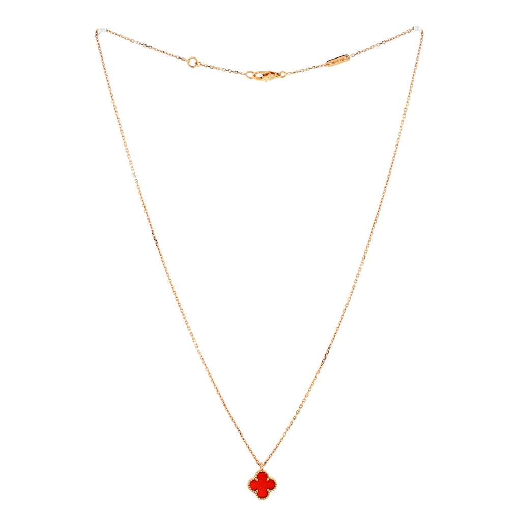 Sweet Alhambra Pendant Necklace 18K Rose Gold and Carnelian