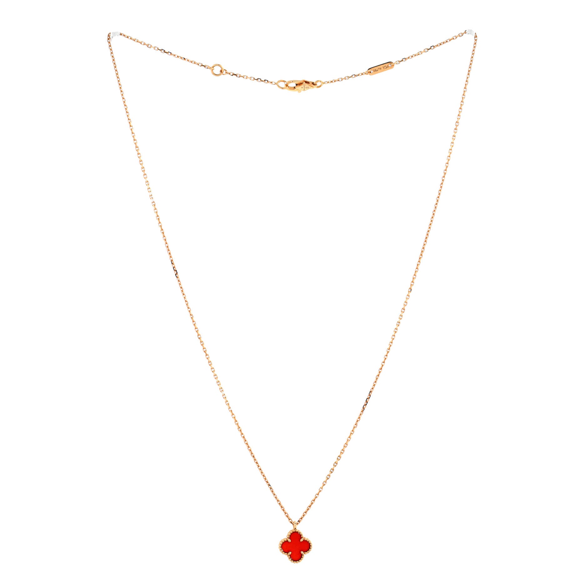 Sweet Alhambra Pendant Necklace 18K Rose Gold and Carnelian