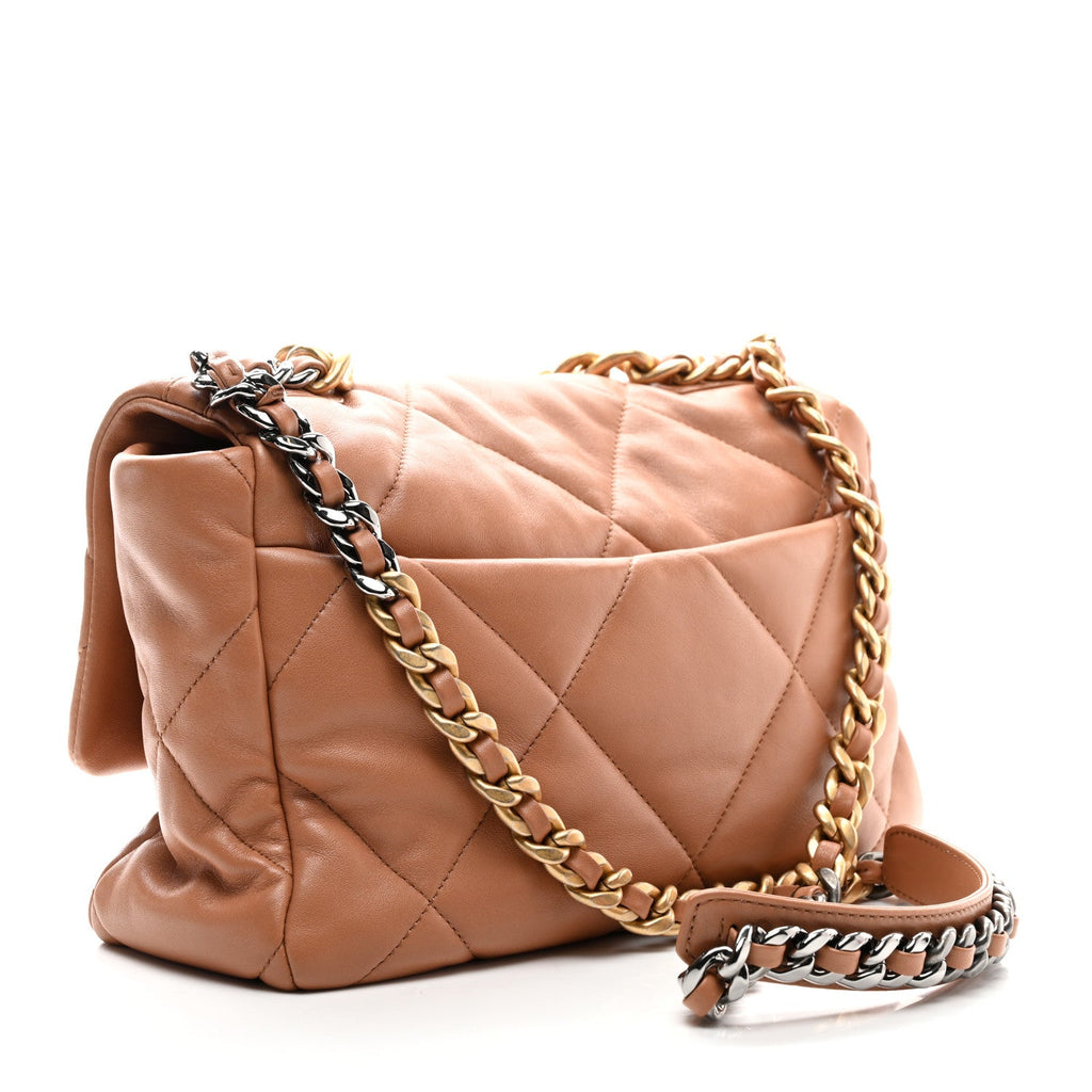 Lambskin Quilted Large Chanel 19 Flap Brown