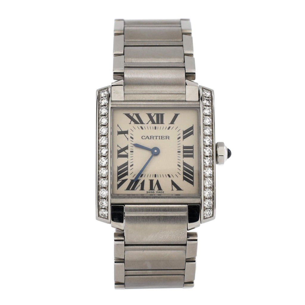 Tank Francaise Quartz Watch Stainless Steel with Diamond Bezel 25