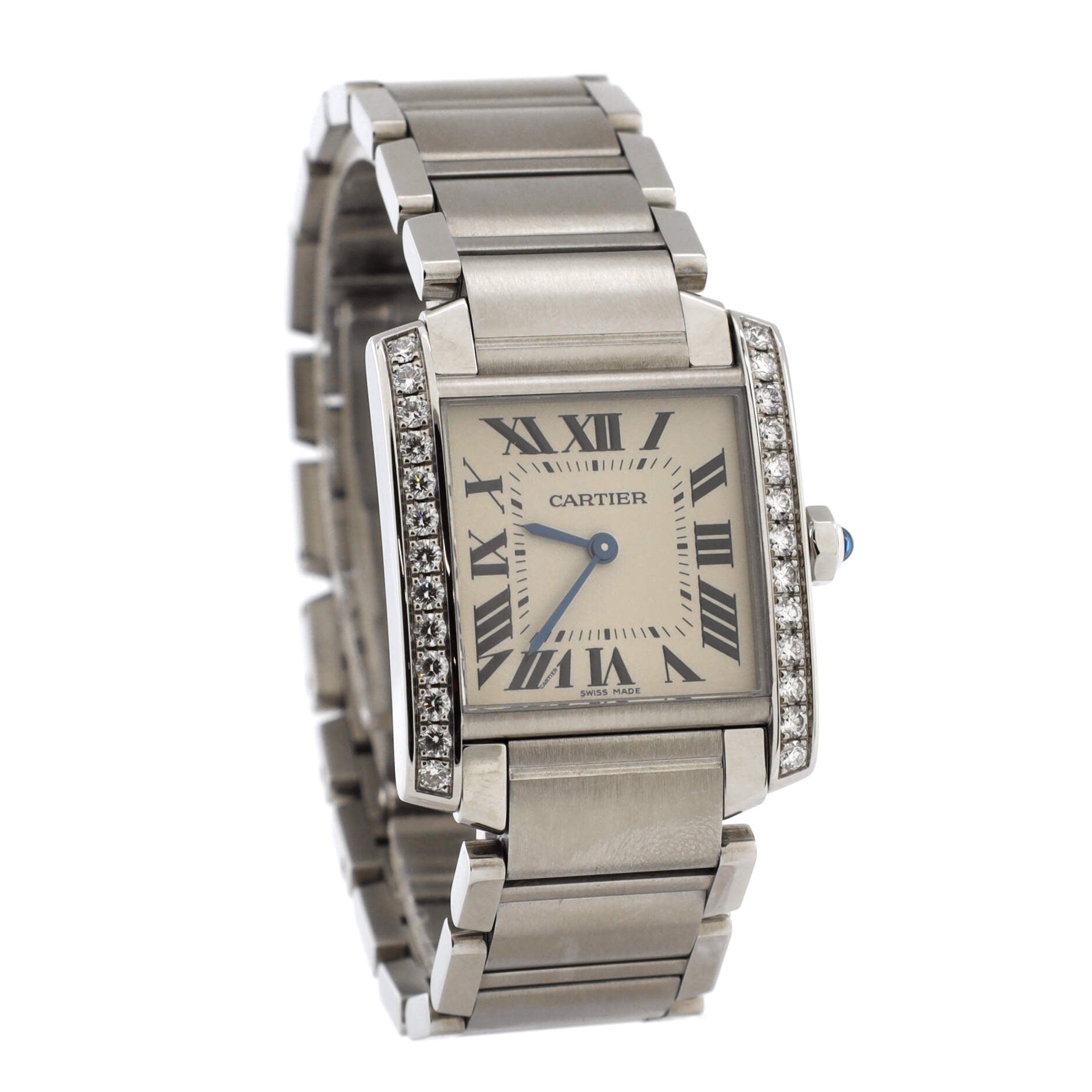 Tank Francaise Quartz Watch Stainless Steel with Diamond Bezel 25