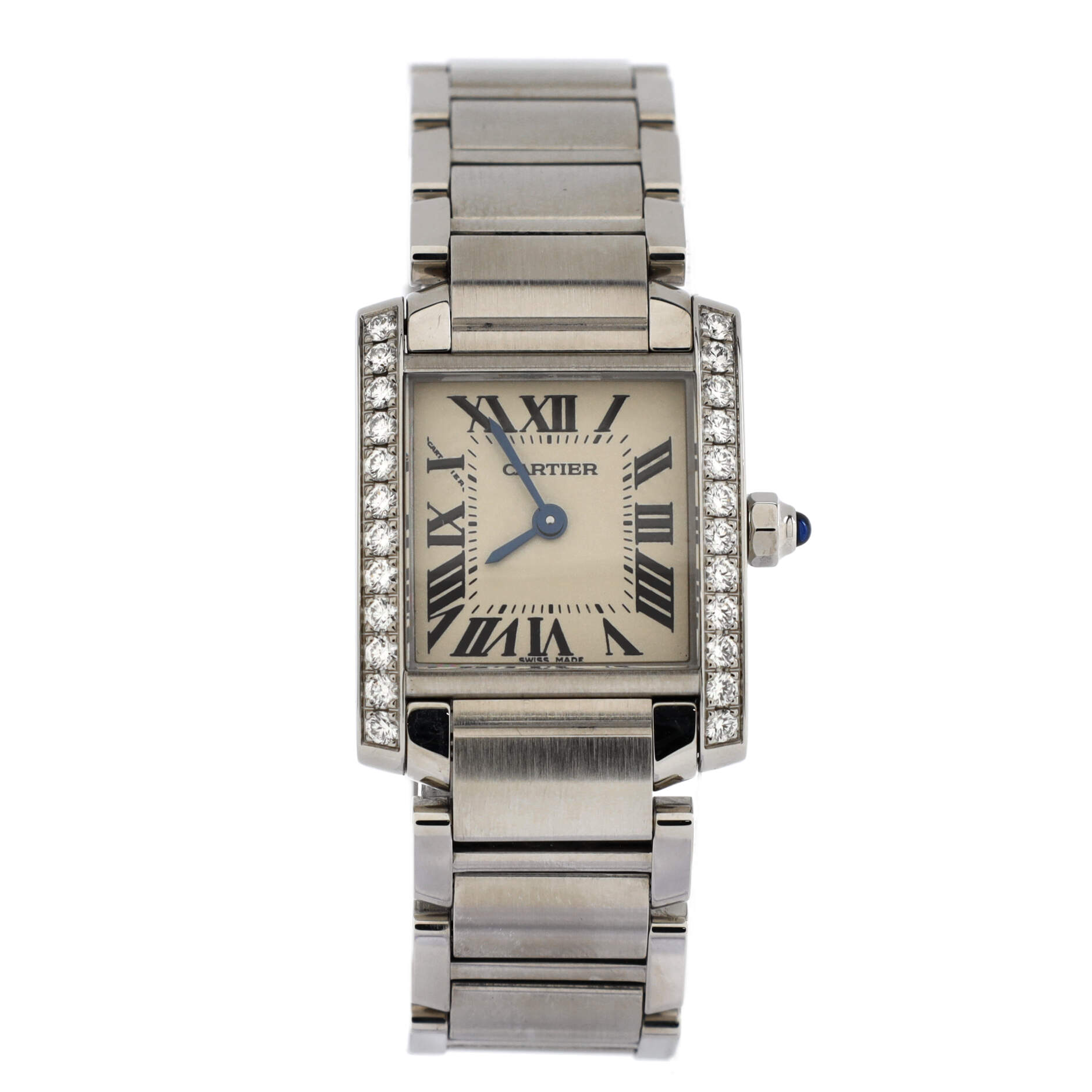 Tank Francaise Quartz Watch Stainless Steel with Diamond Bezel 20