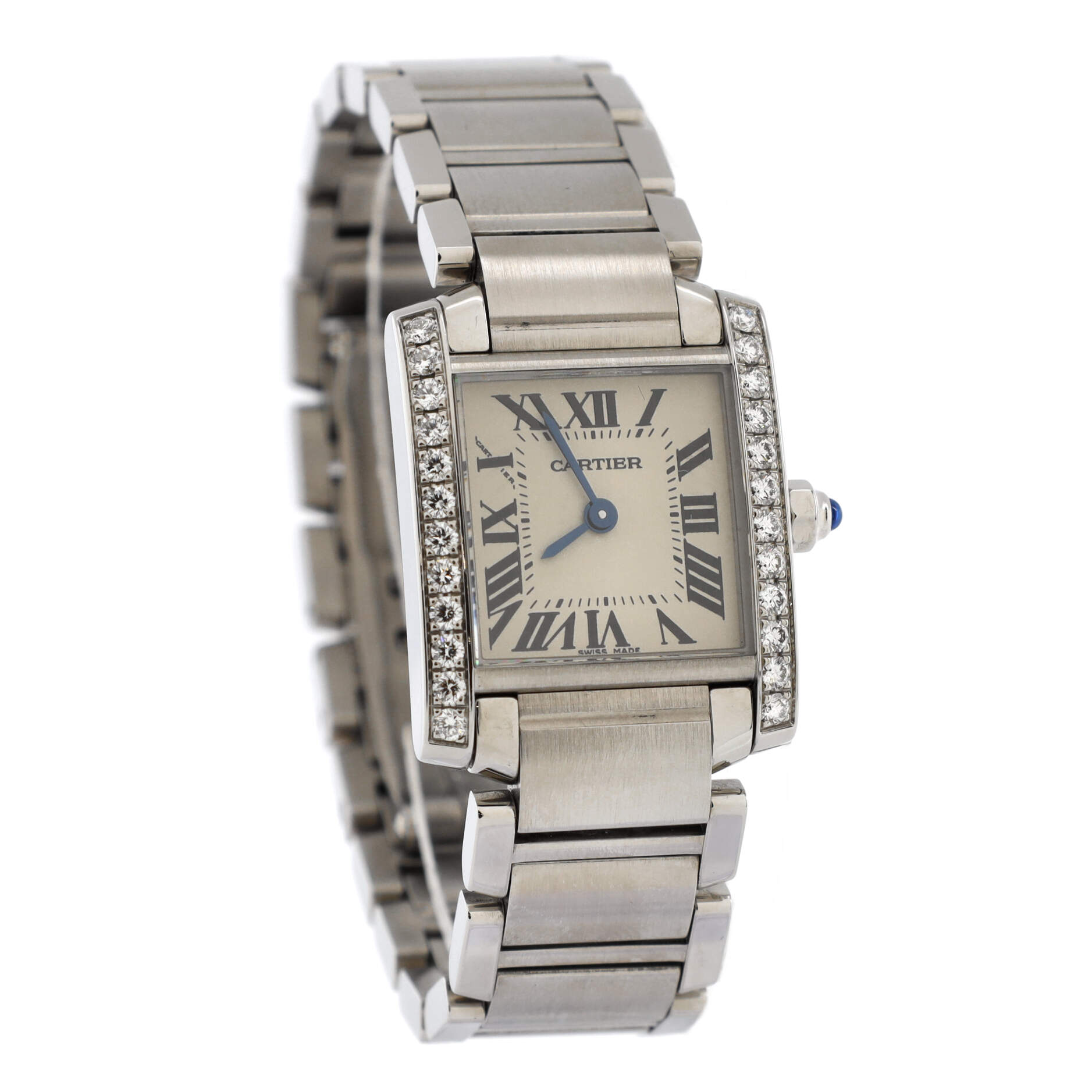 Tank Francaise Quartz Watch Stainless Steel with Diamond Bezel 20