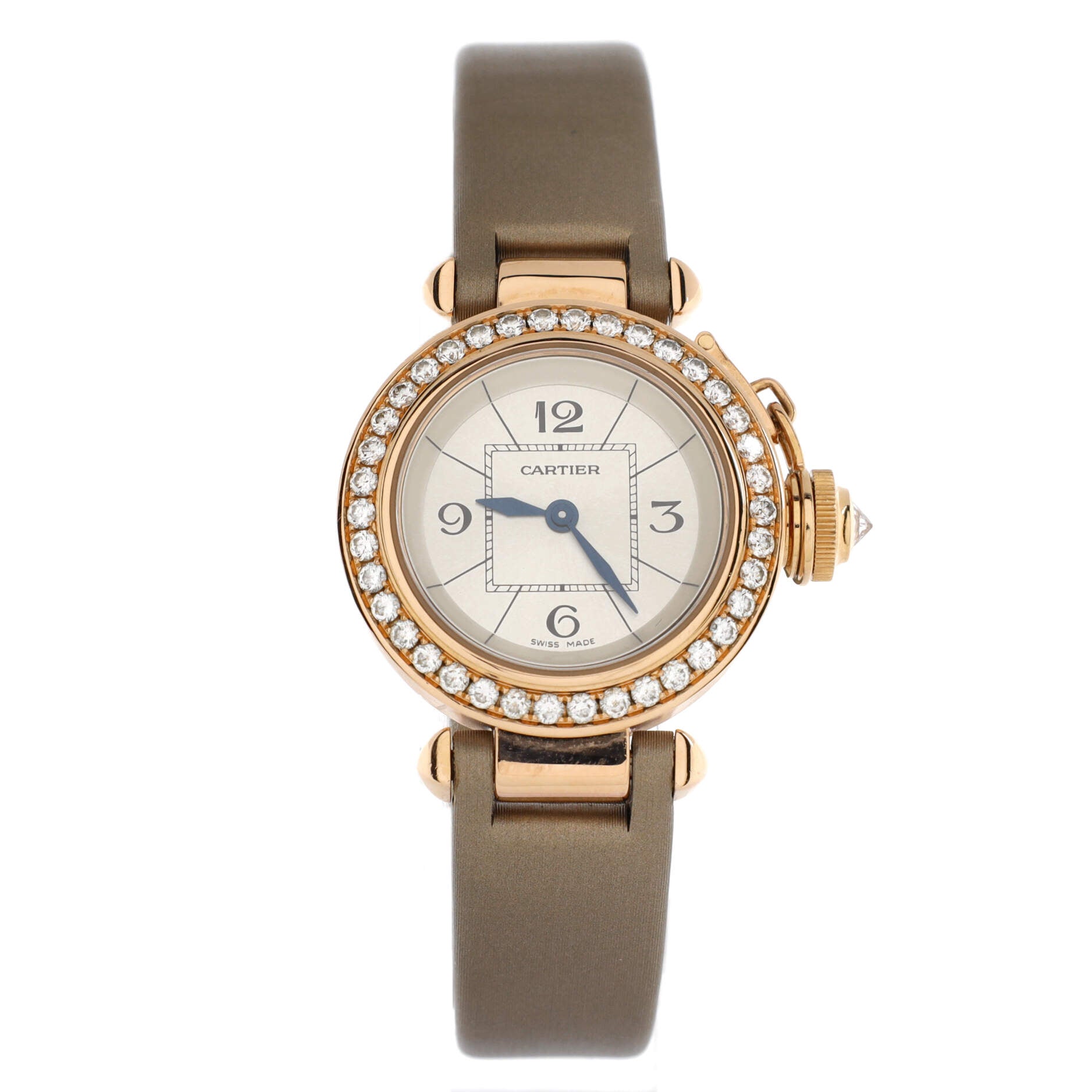 Miss Pasha Quartz Watch Rose Gold and Satin with Diamond Bezel 27