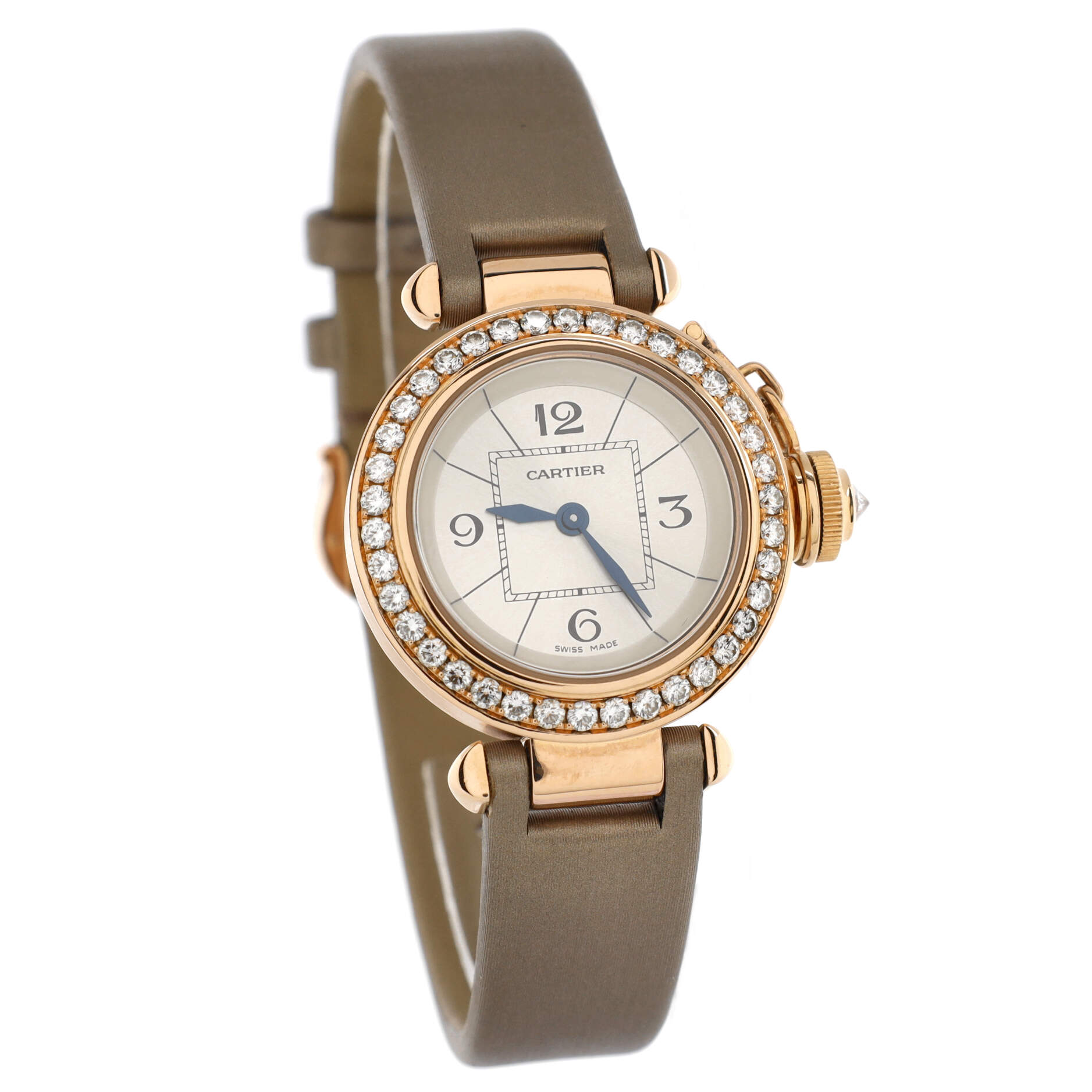 Miss Pasha Quartz Watch Rose Gold and Satin with Diamond Bezel 27