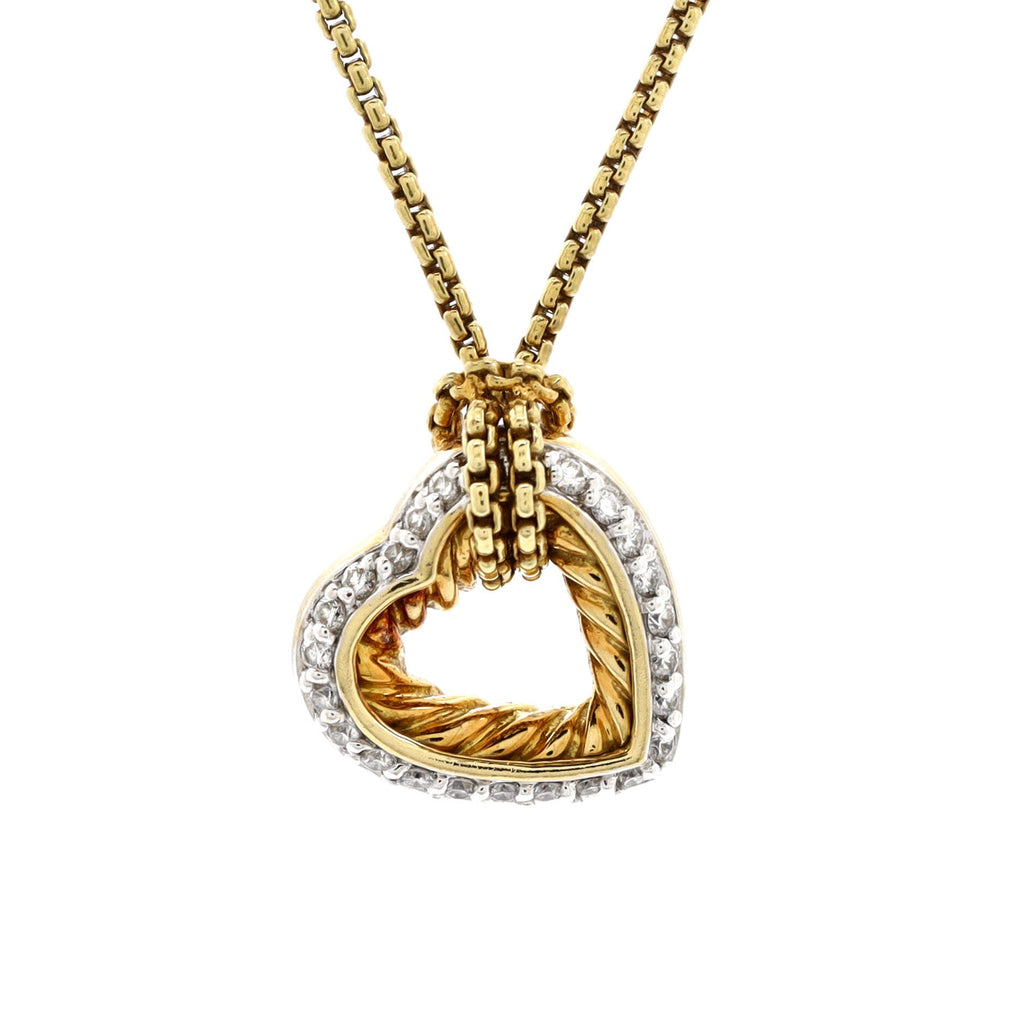 Cable Heart Pendant Necklace 18K Yellow Gold with Diamonds
