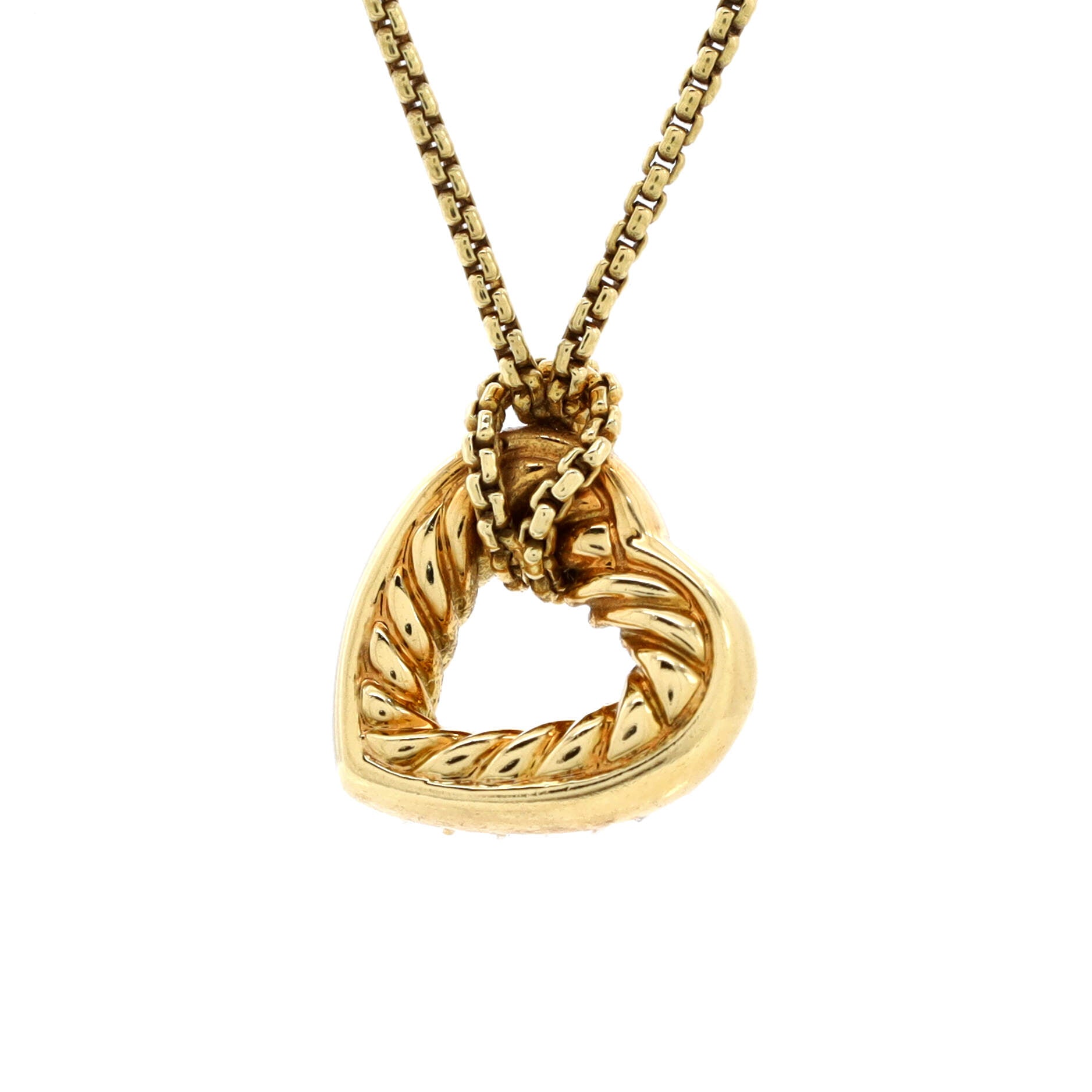 Cable Heart Pendant Necklace 18K Yellow Gold with Diamonds