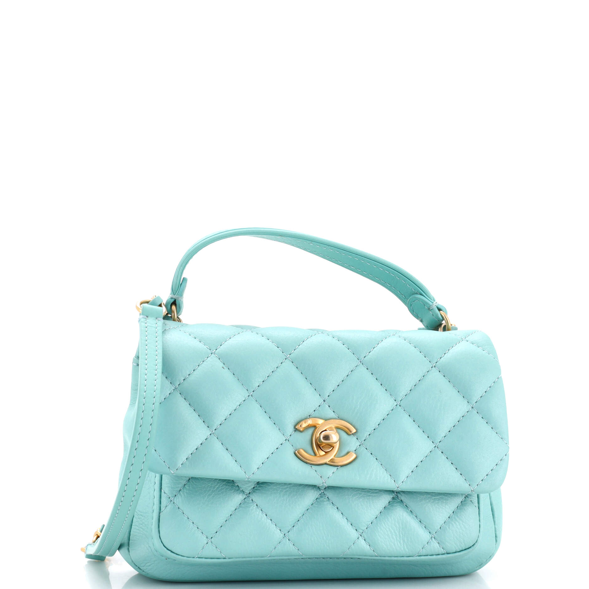 Front Pocket Top Handle Flap Bag Quilted Calfskin Mini