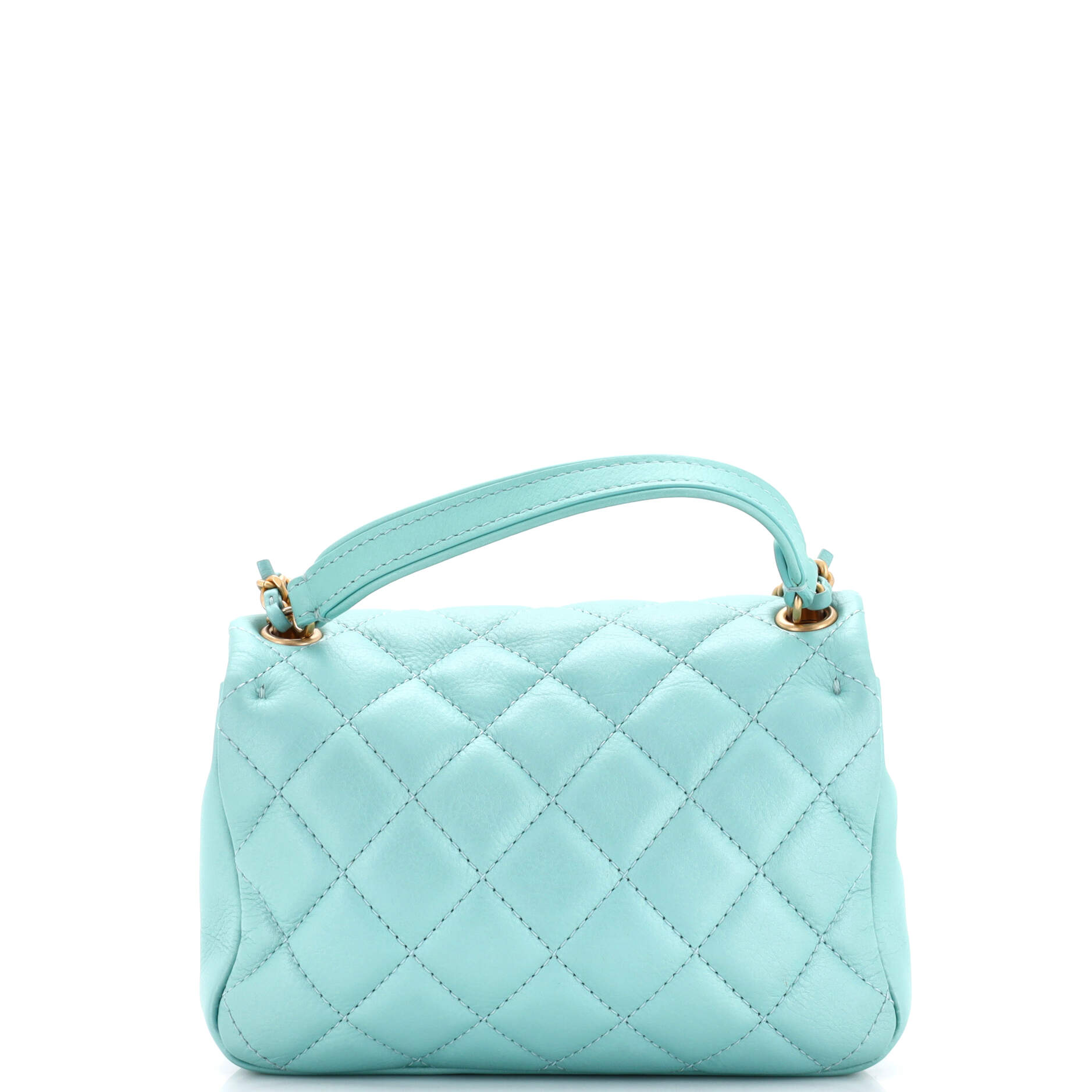 Front Pocket Top Handle Flap Bag Quilted Calfskin Mini
