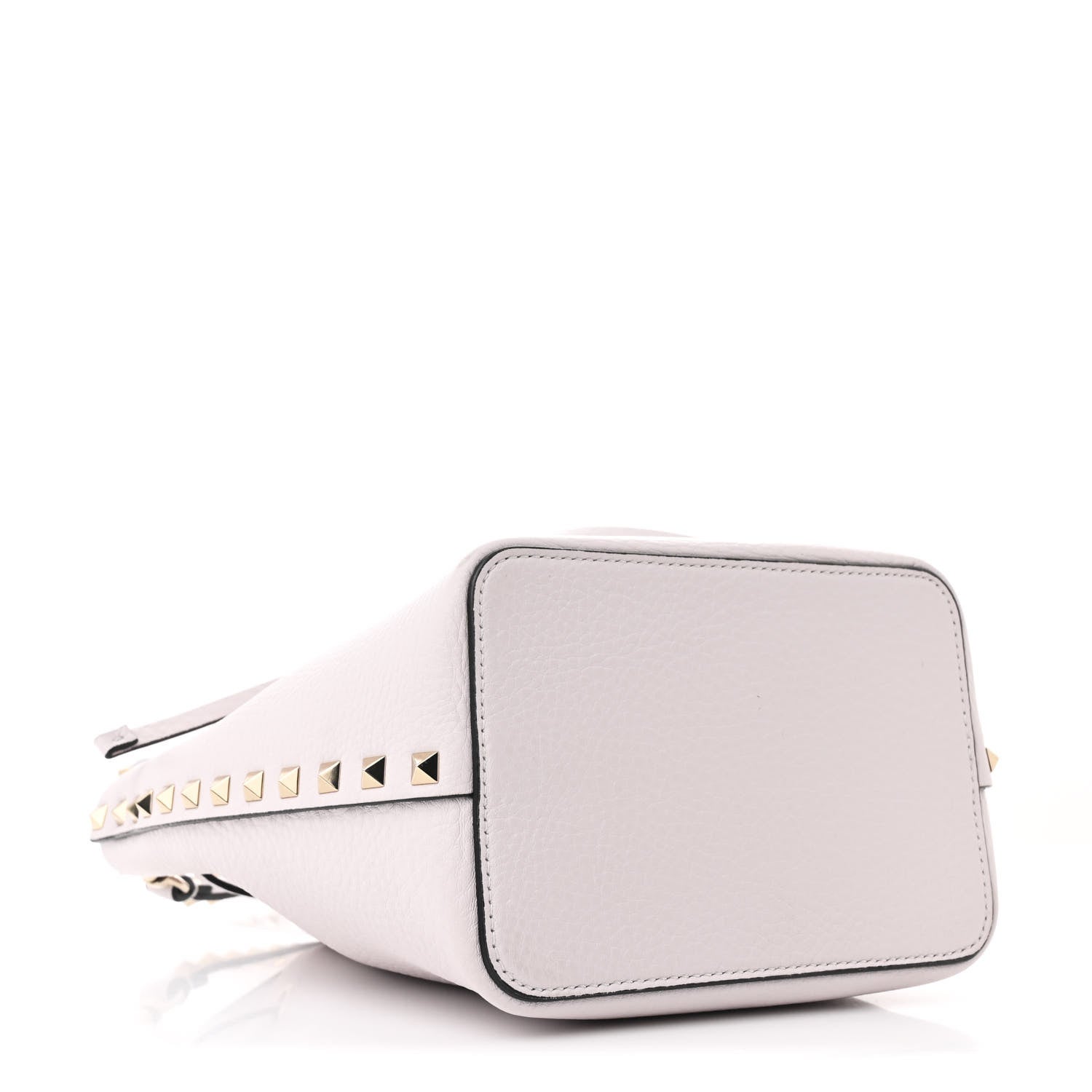 Grainy Calfskin Calfskin Rockstud Bucket Bag Light Grey