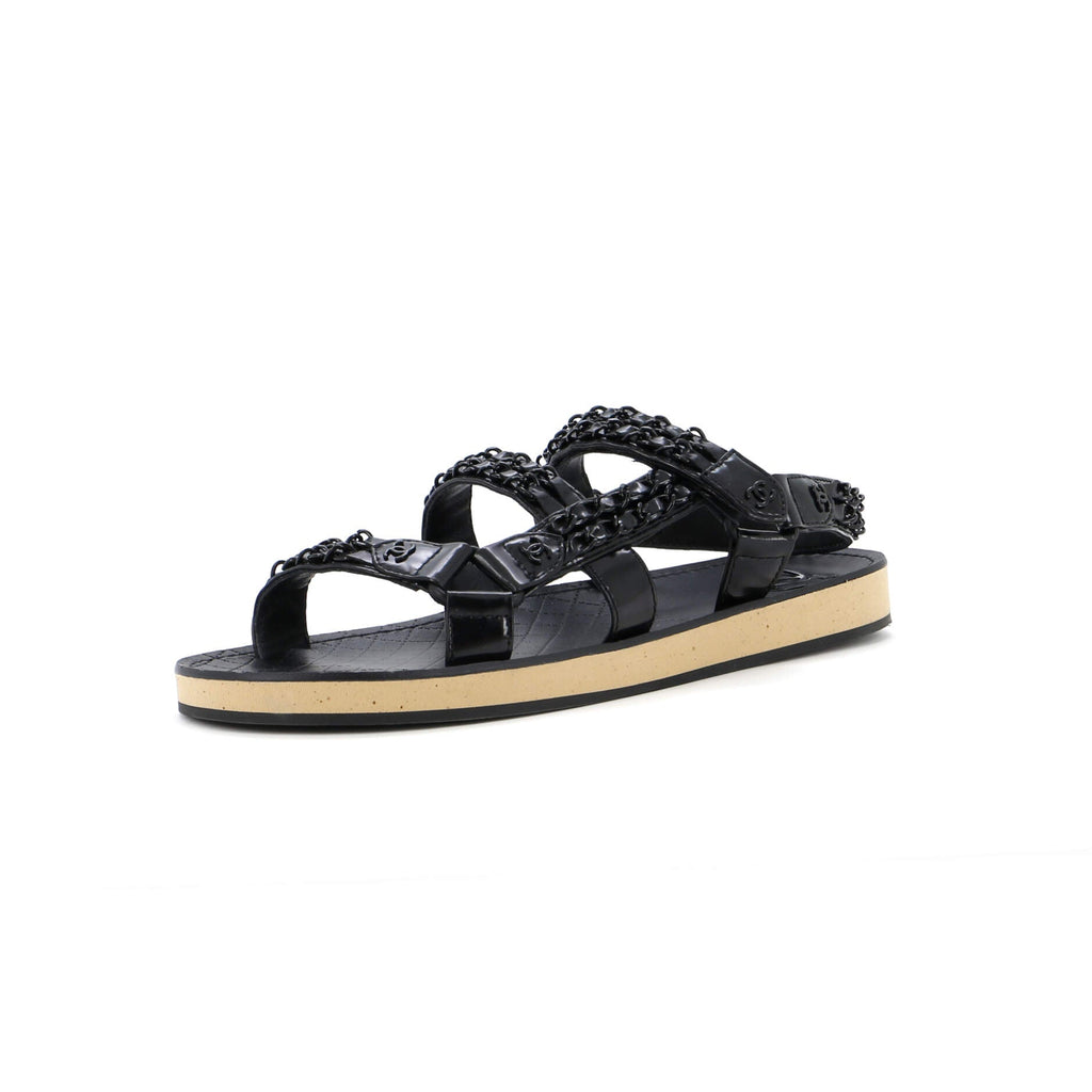 Women's Chain CC Slingback Sandals Quilted Leather with Cork