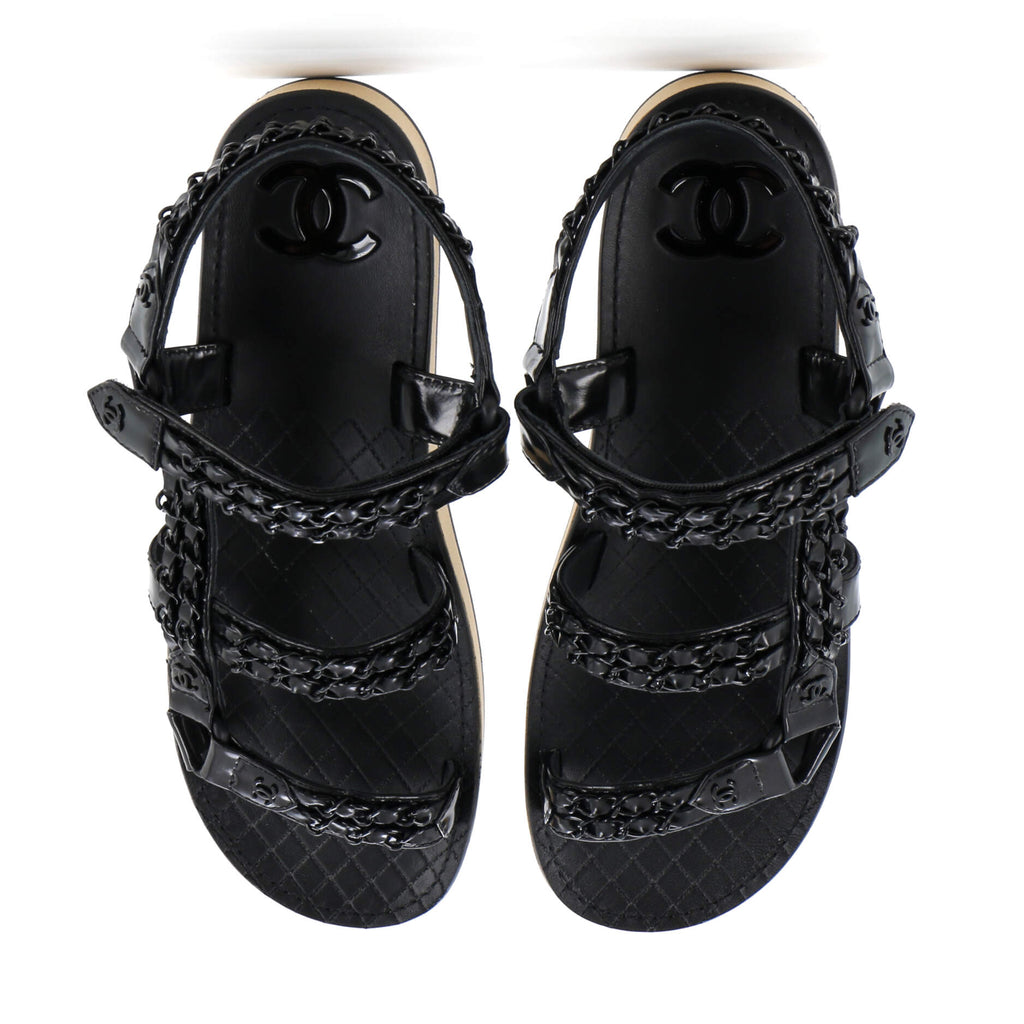 Women's Chain CC Slingback Sandals Quilted Leather with Cork