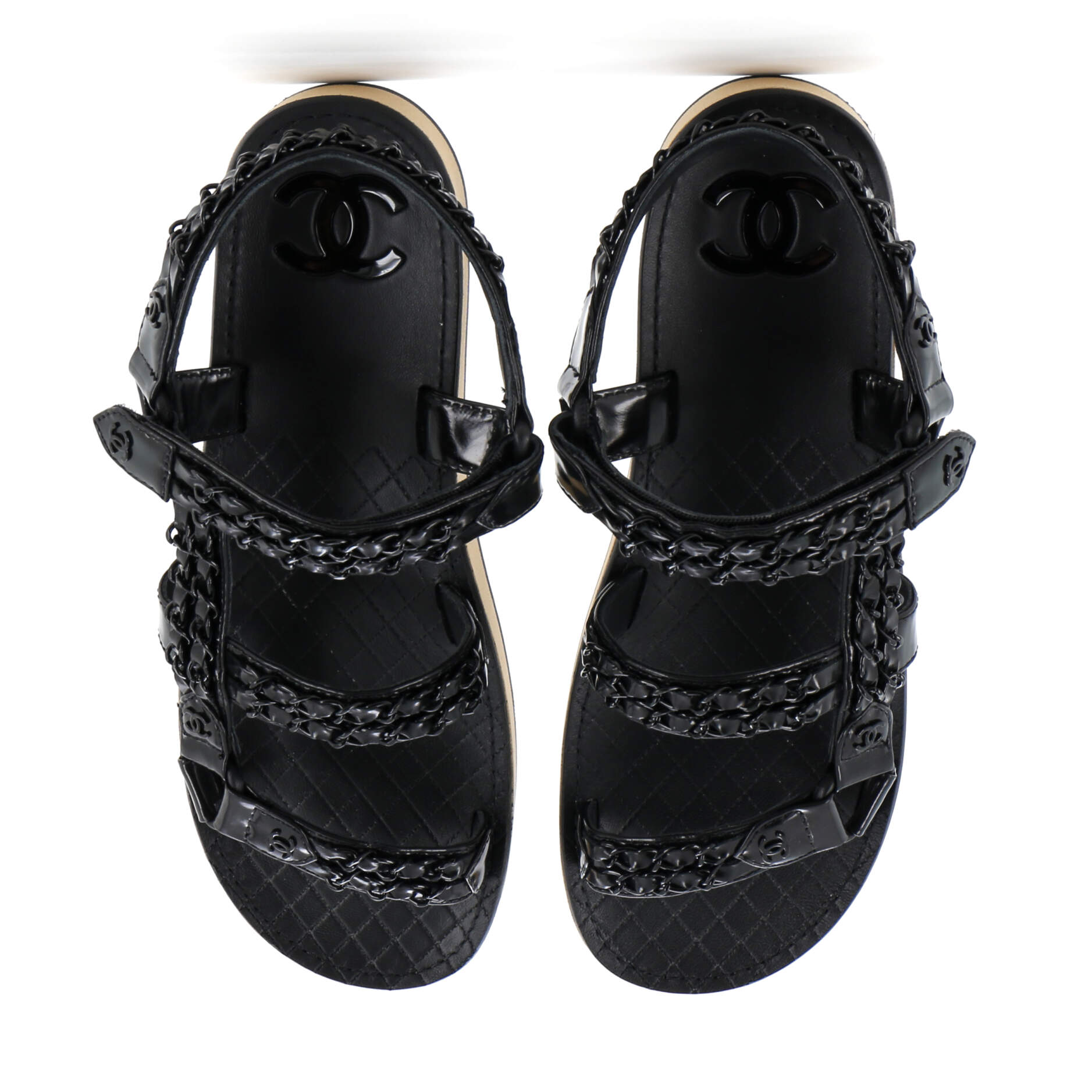 Women's Chain CC Slingback Sandals Quilted Leather with Cork