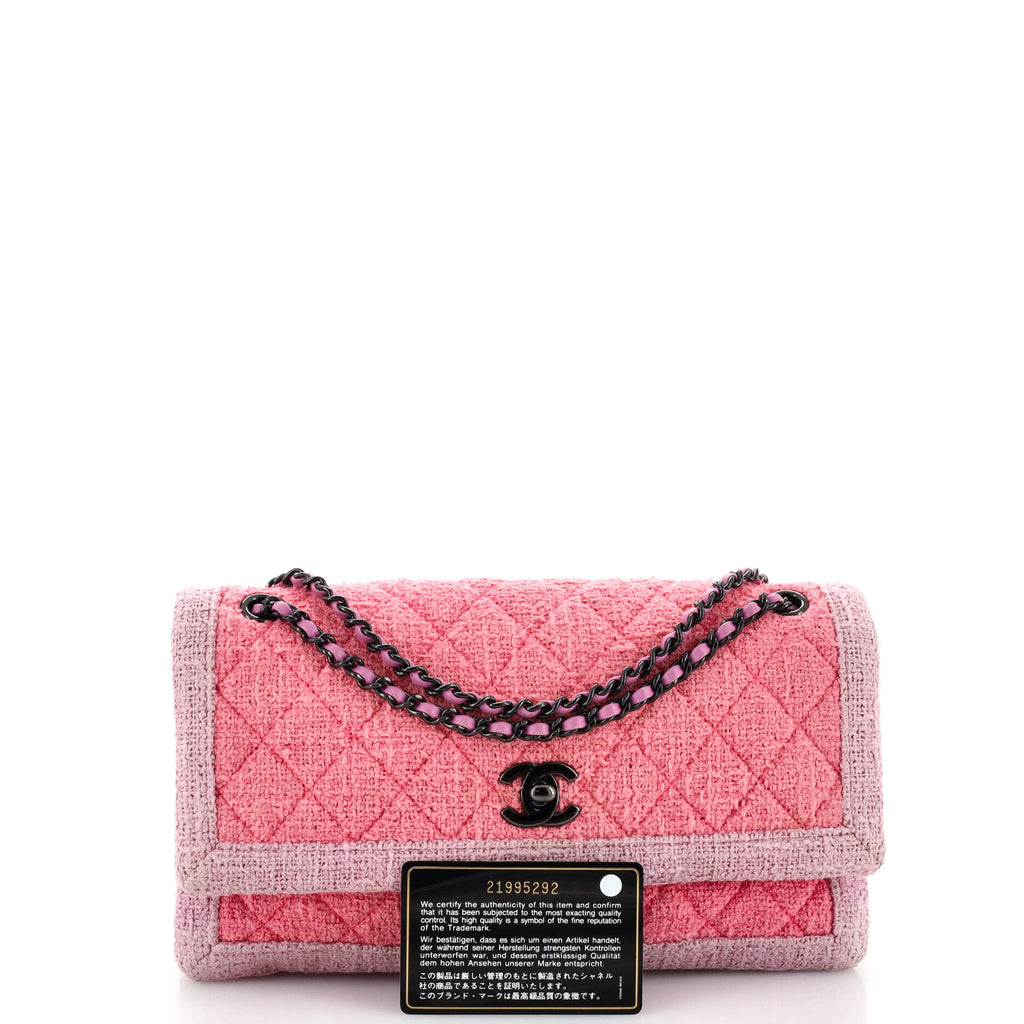 Two Tone Flap Bag Quilted Tweed Small