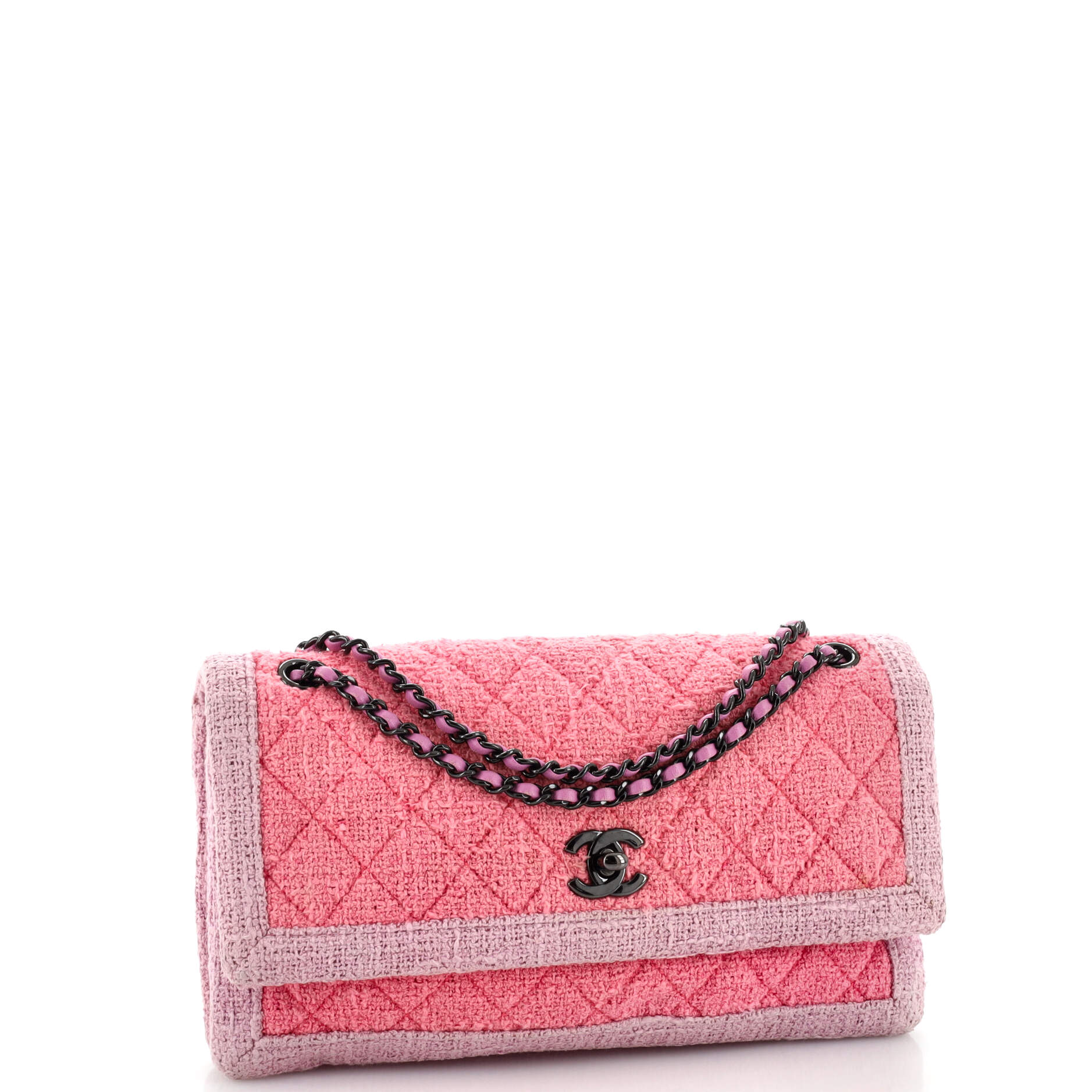 Two Tone Flap Bag Quilted Tweed Small