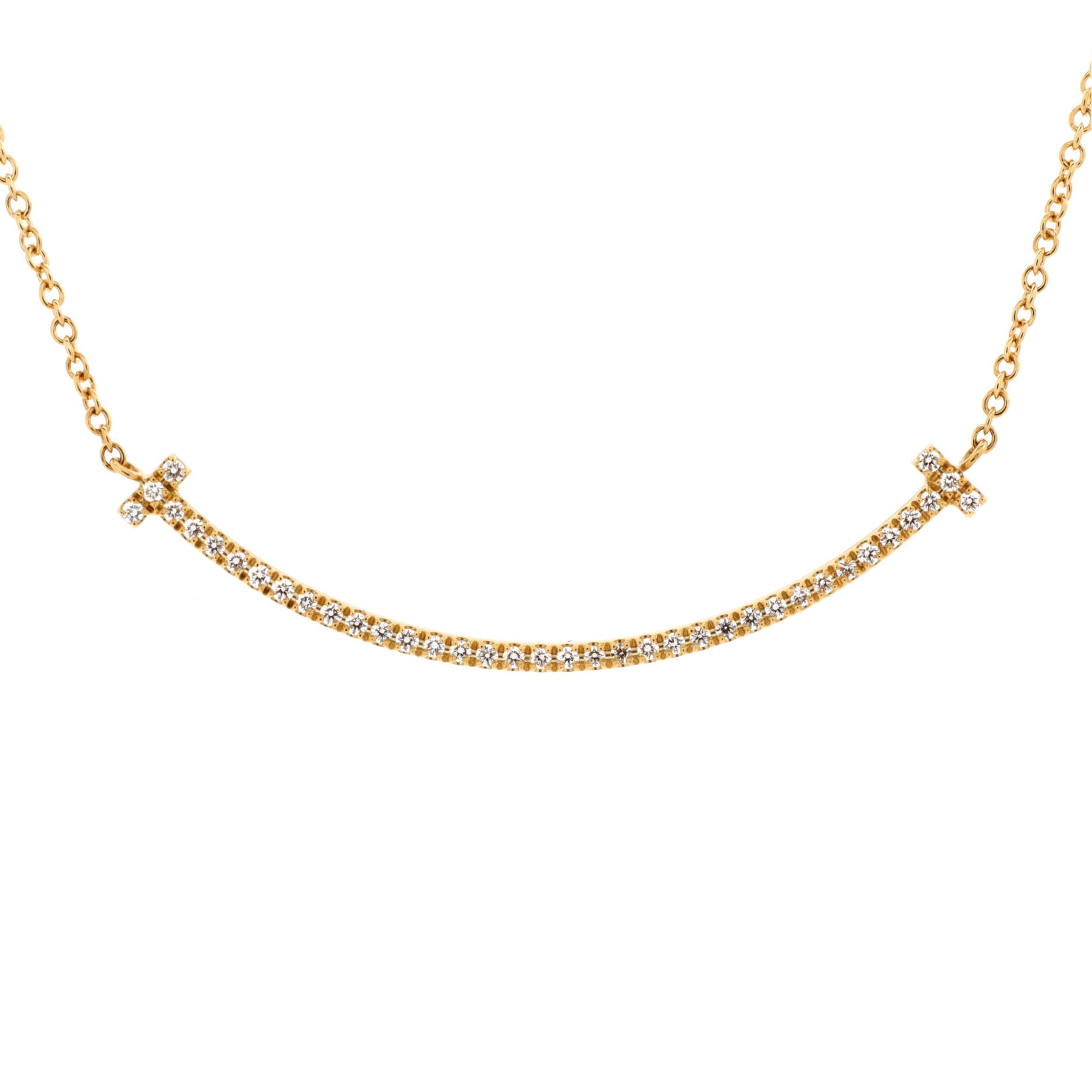 T Smile Pendant Necklace 18K Yellow Gold and Diamonds Small