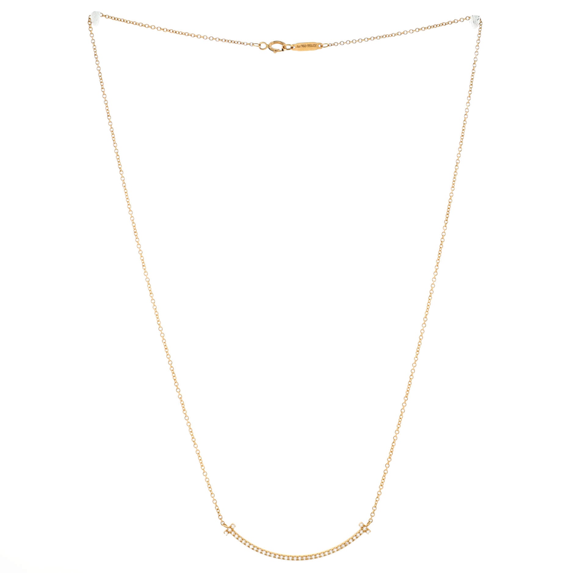 T Smile Pendant Necklace 18K Yellow Gold and Diamonds Small