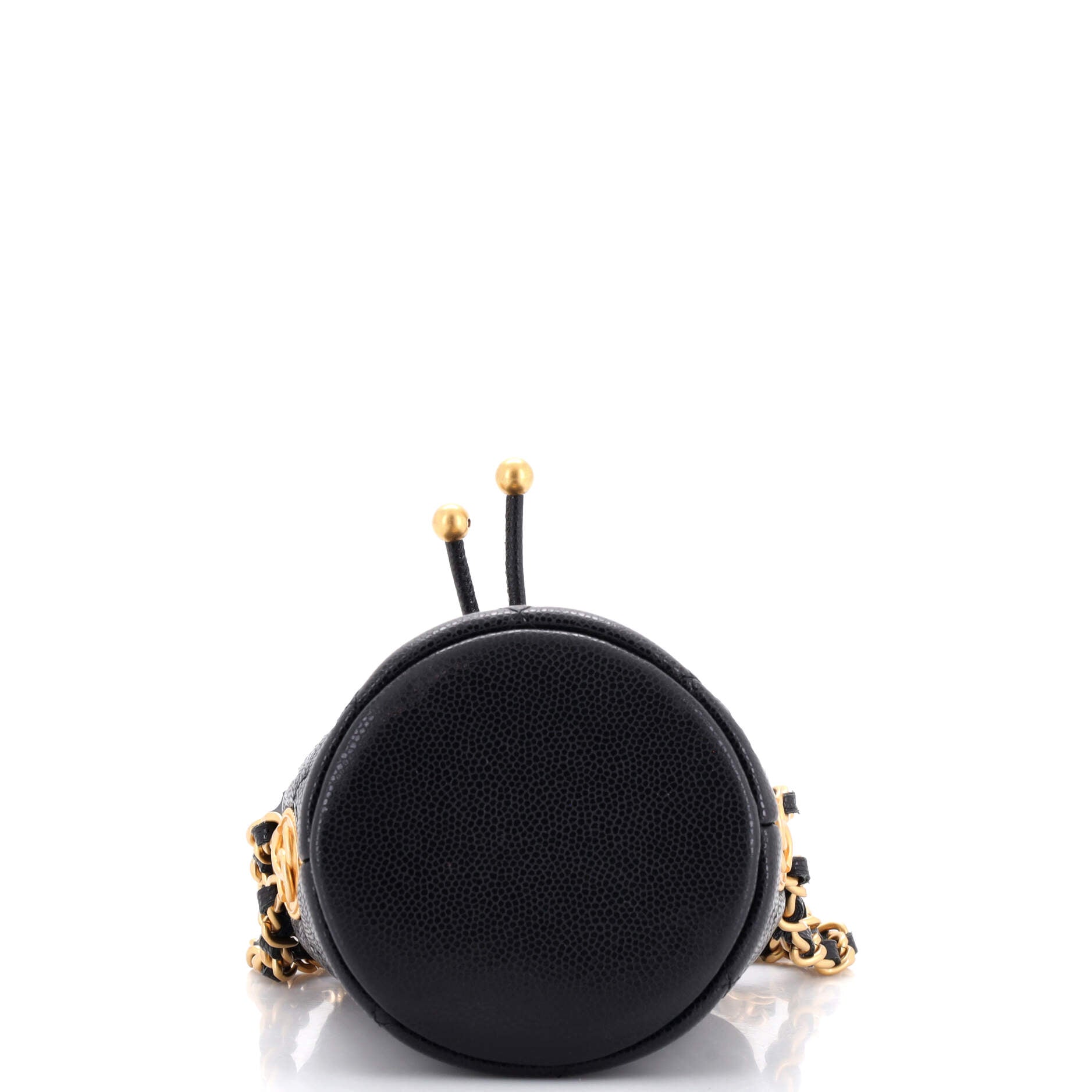 Twist Your Buttons Drawstring Bucket Bag Quilted Caviar Mini