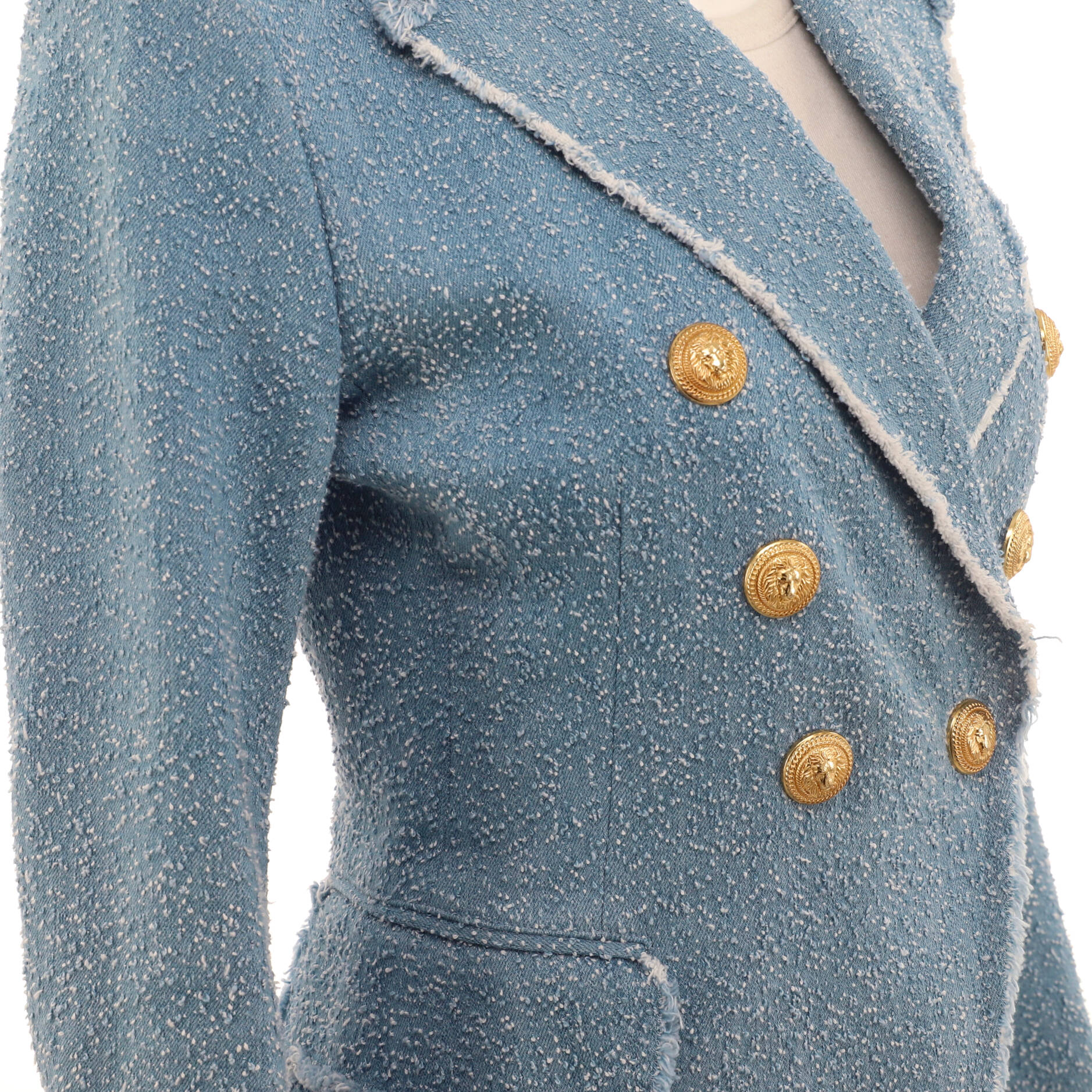 Women's Fringed Double Breasted Jacket Denim