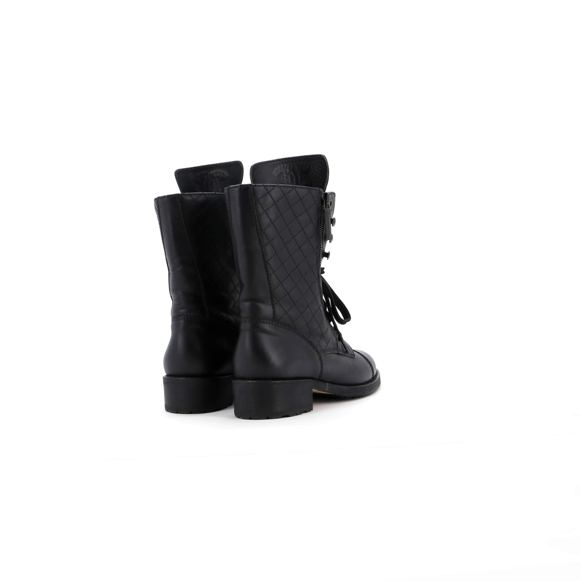 Women's CC Zip Up Combat Boots Quilted Leather