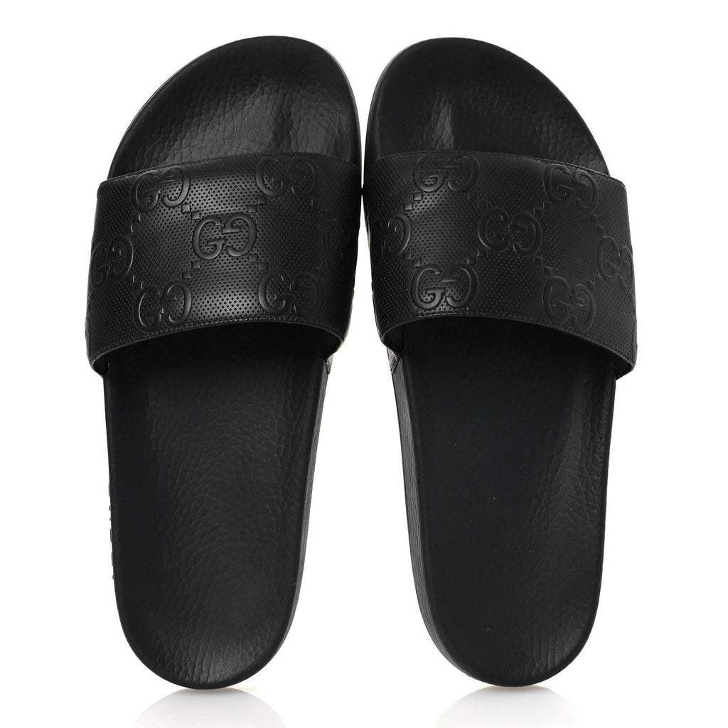 Rubber GG Monogram Mens Slide Sandals 11 Black