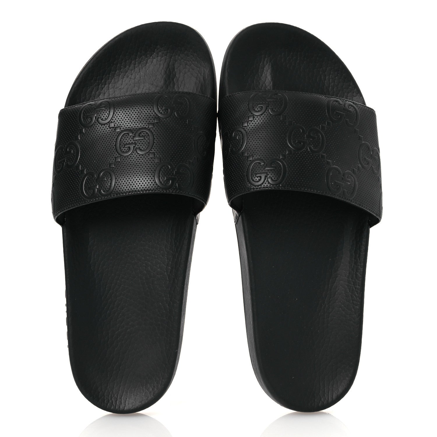 Rubber GG Monogram Mens Slide Sandals 11 Black
