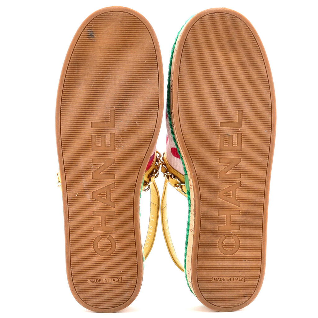 Women's Cap Toe CC Chain Slingback Mules Printed Cotton and Leather with Cork