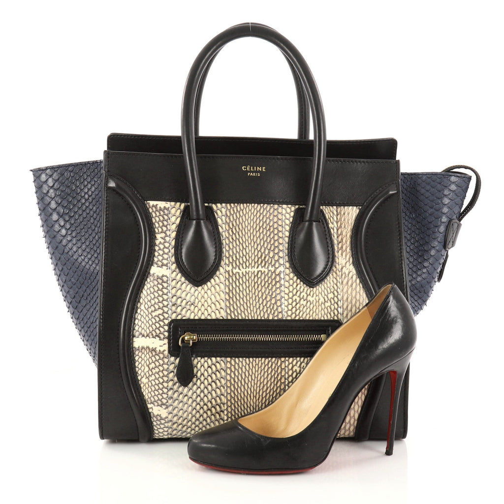 Bicolor Luggage Handbag Python and Leather Mini