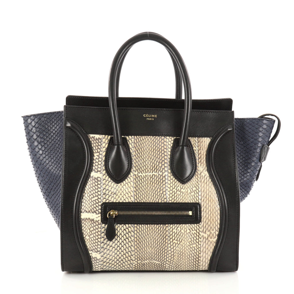 Bicolor Luggage Handbag Python and Leather Mini