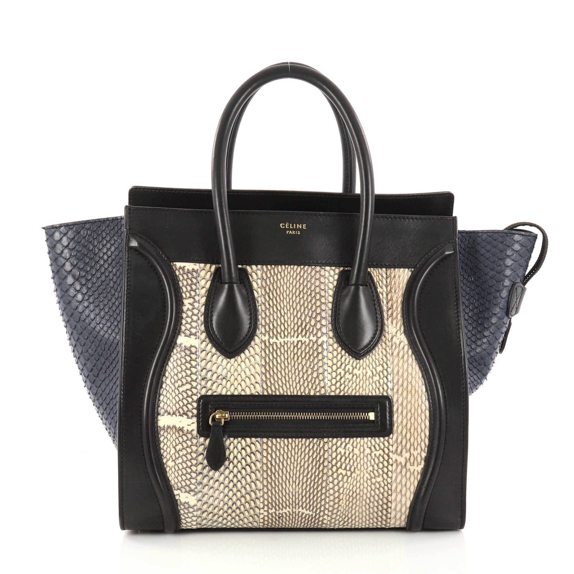 Bicolor Luggage Handbag Python and Leather Mini