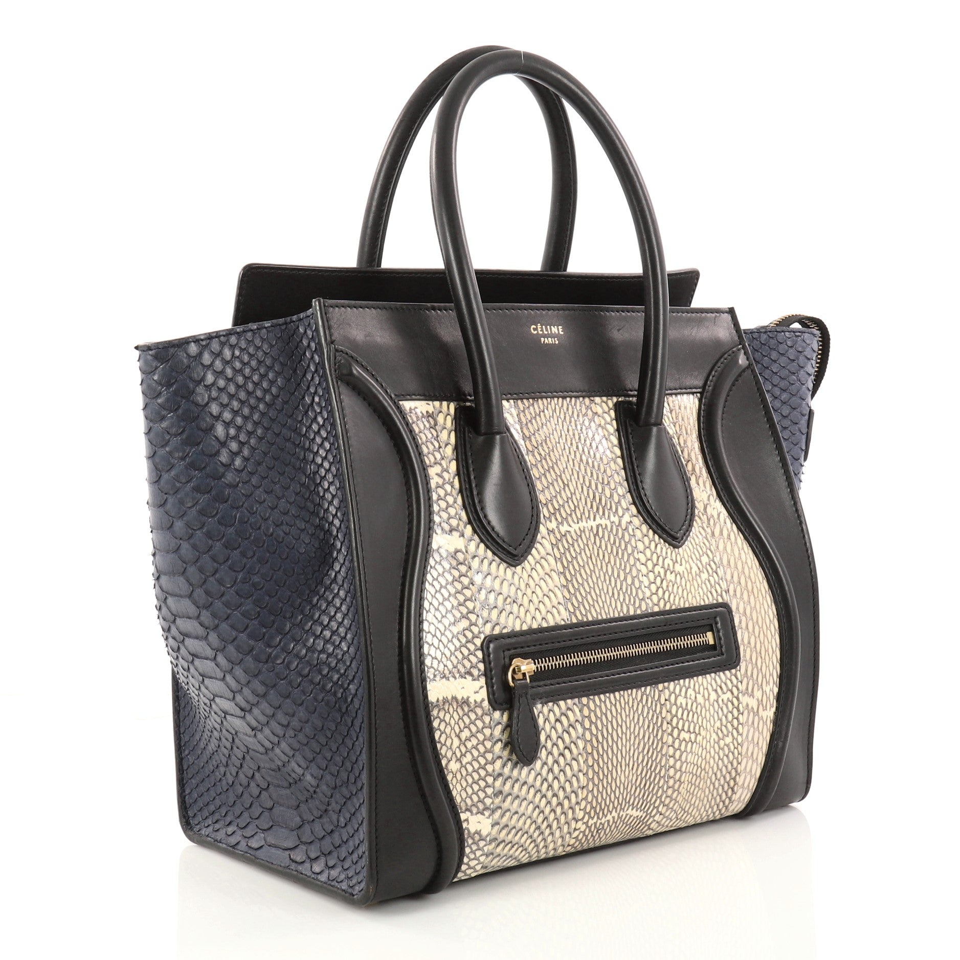 Bicolor Luggage Handbag Python and Leather Mini
