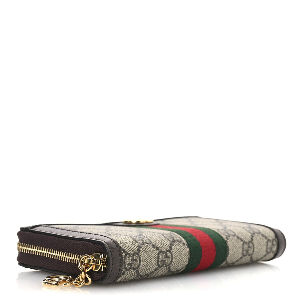 GG Supreme Monogram Web Ophidia Zip Around Wallet Brown