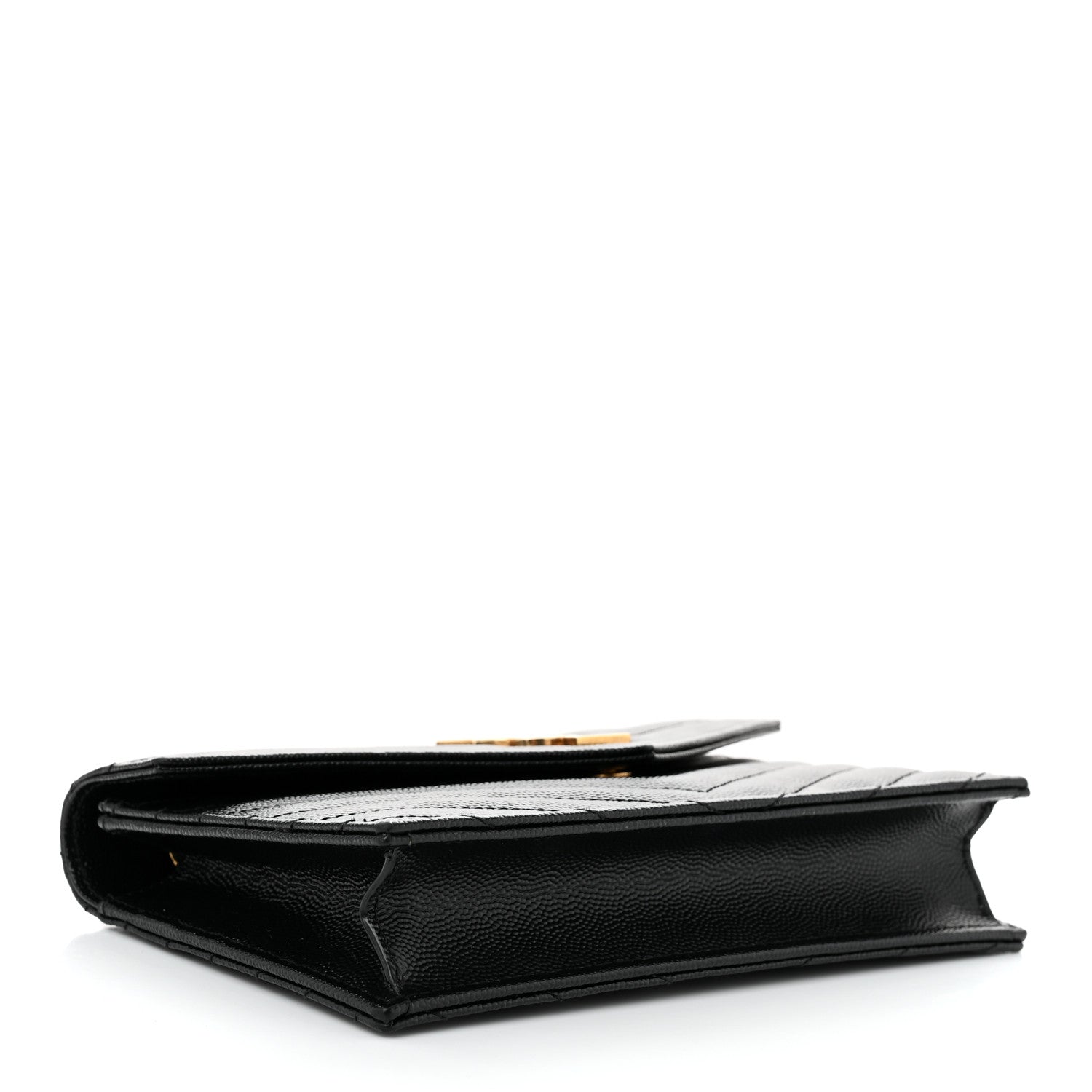Grain De Poudre Matelasse Chevron Monogram Envelope Chain Wallet Black