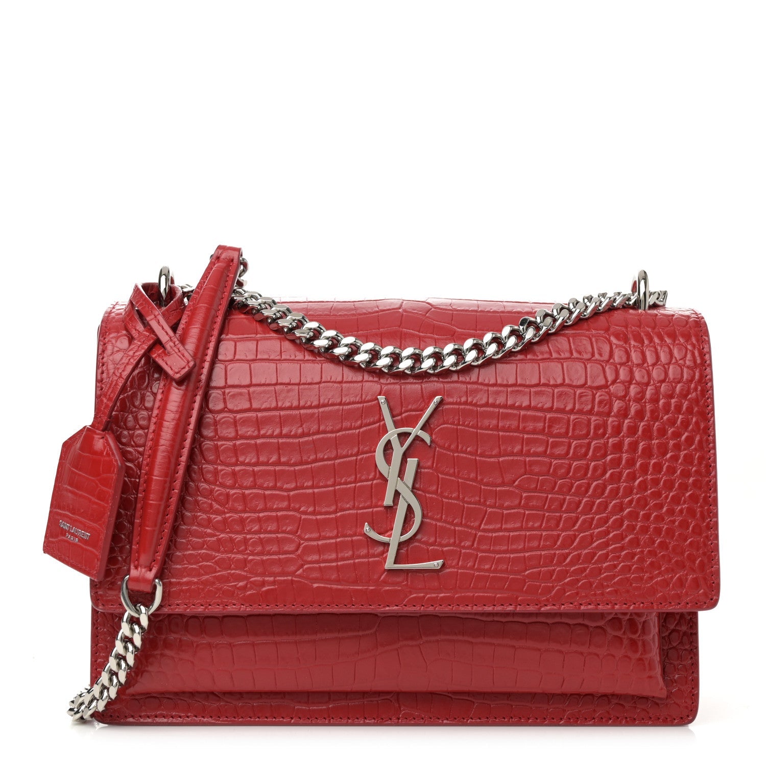 Calfskin Crocodile Embossed Medium Monogram Sunset Rouge Eros