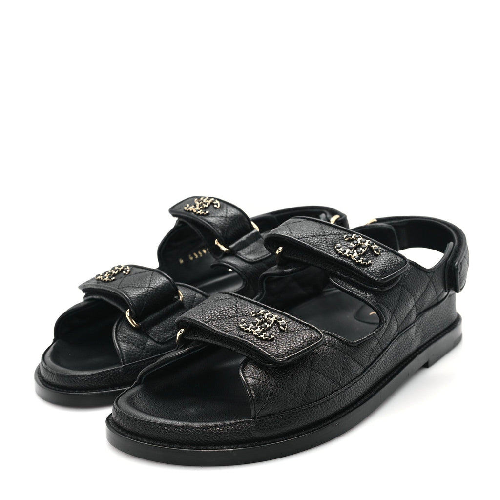 Grained Calfskin Velcro Dad Sandals 37 Black