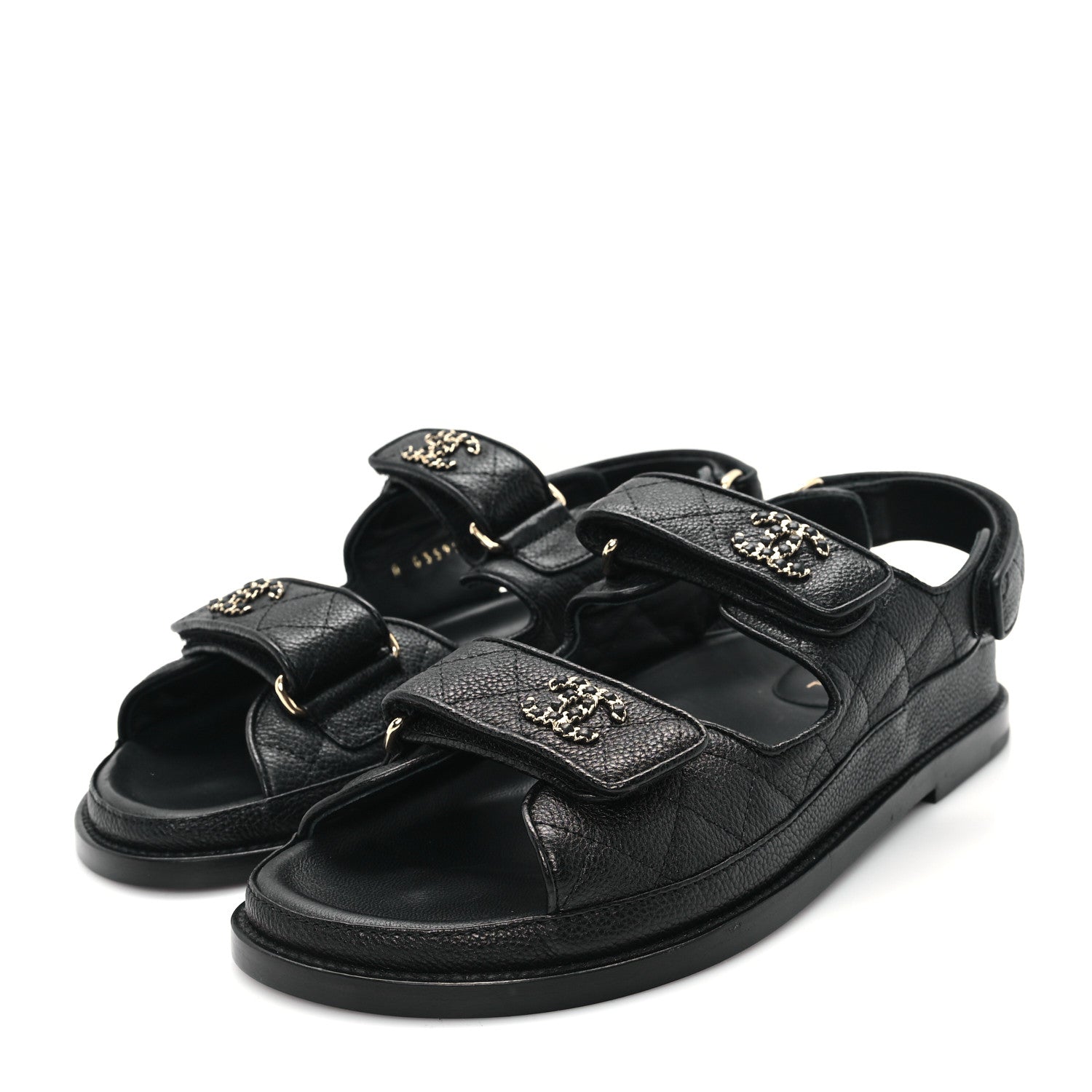 Grained Calfskin Velcro Dad Sandals 37 Black