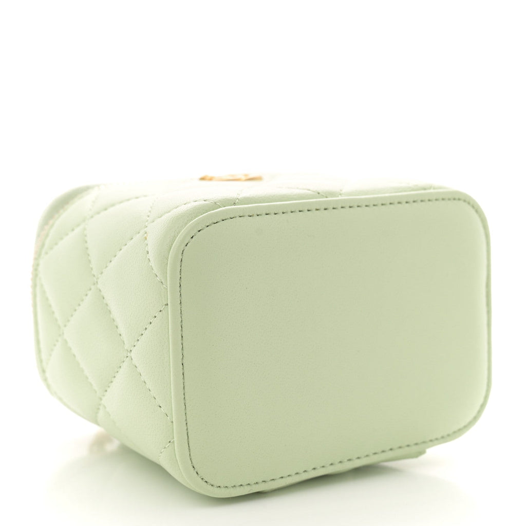 Lambskin Quilted Pearl Crush Mini Vanity Case With Chain Light Green