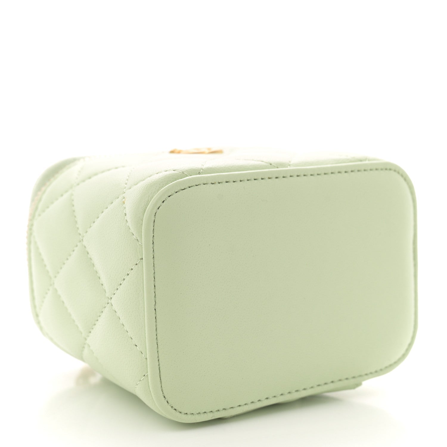 Lambskin Quilted Pearl Crush Mini Vanity Case With Chain Light Green
