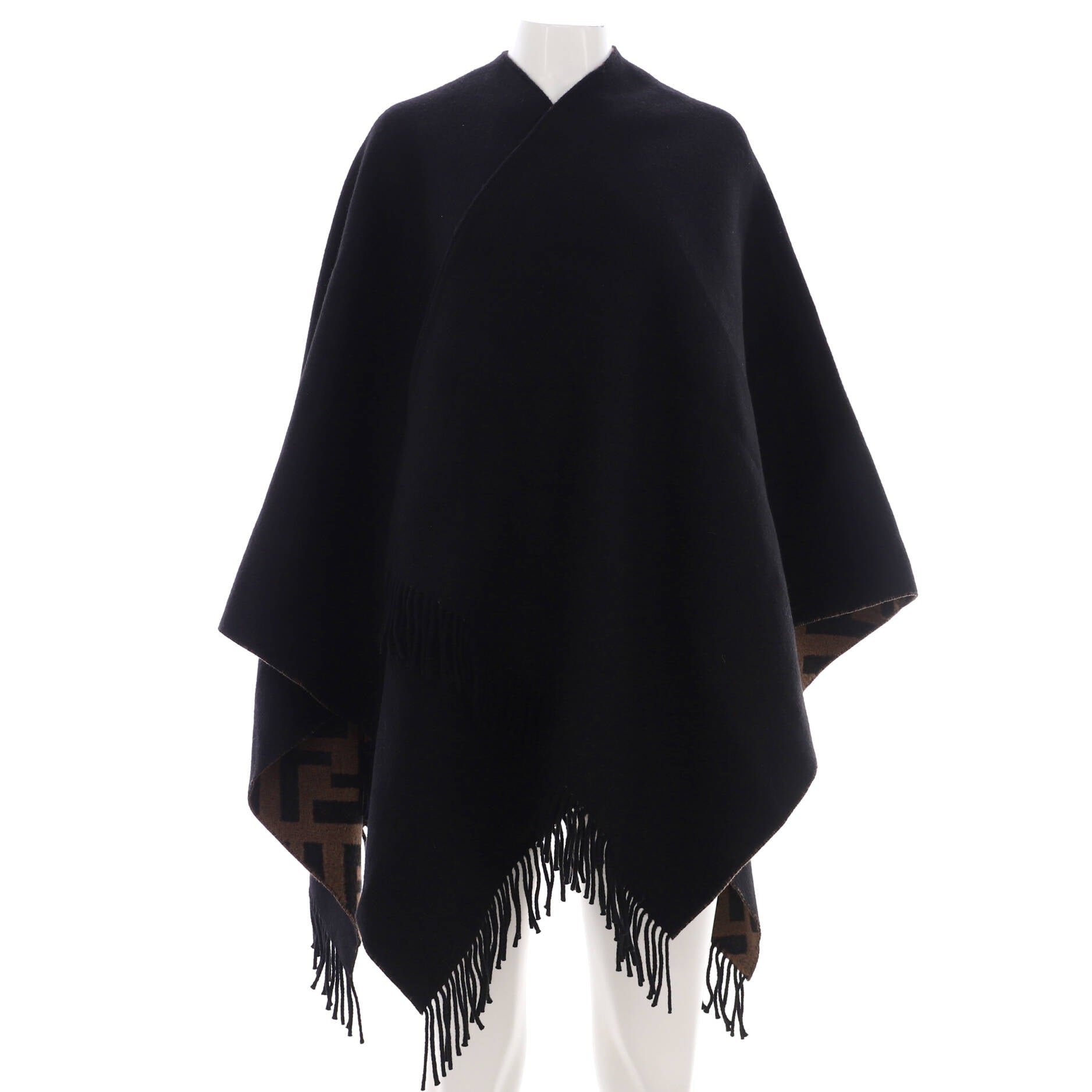 Women's Fringe Reversible Poncho Wool and Cashmere
