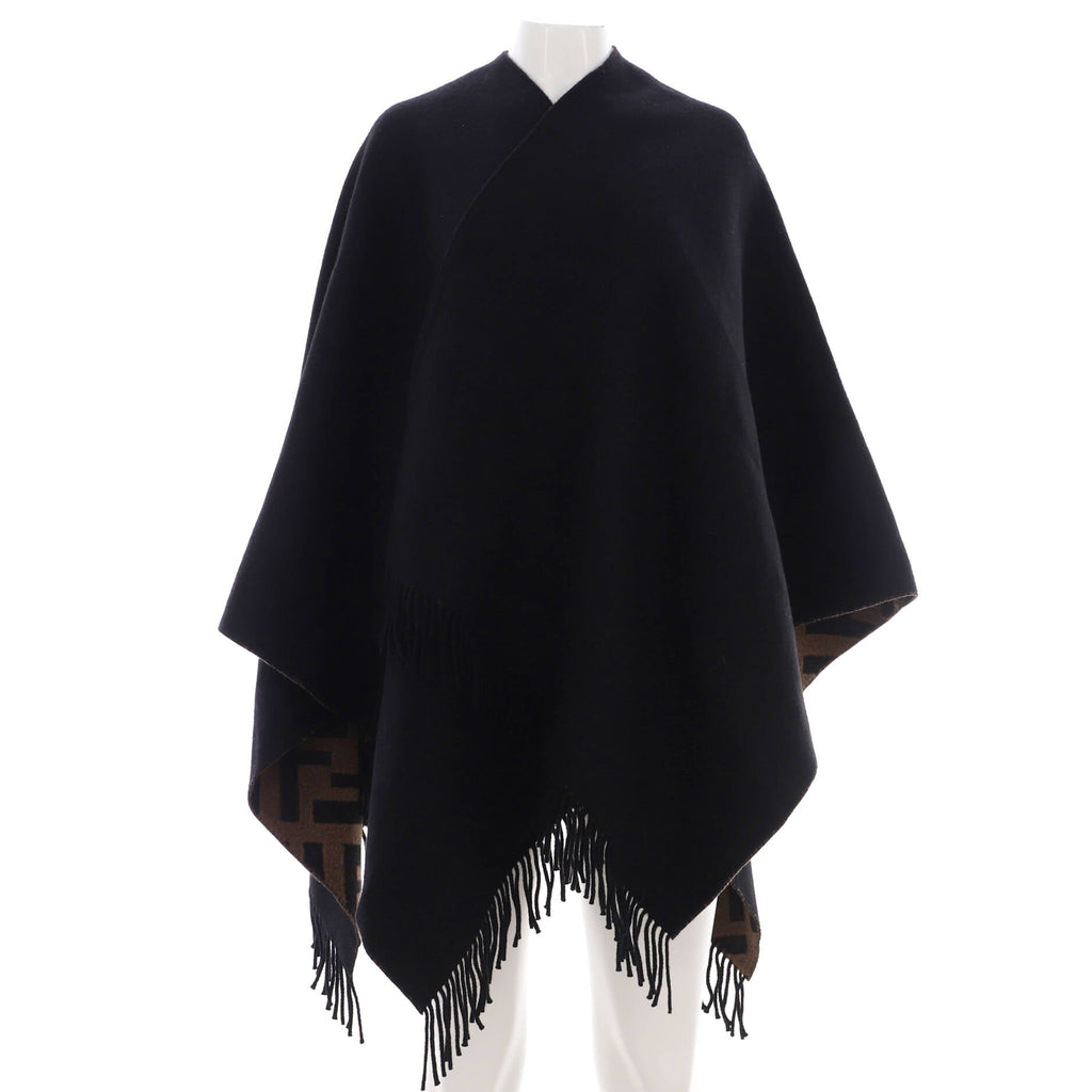 Women's Fringe Reversible Poncho Wool and Cashmere