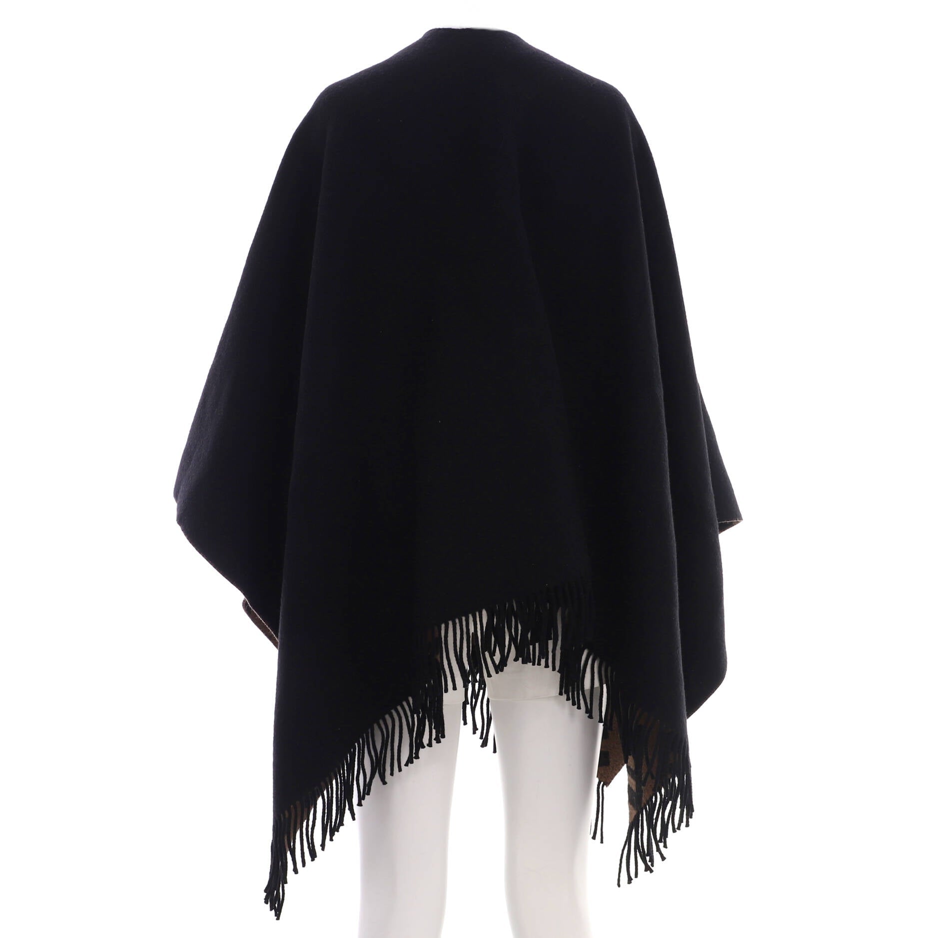 Women's Fringe Reversible Poncho Wool and Cashmere
