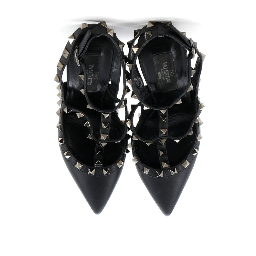 Women's Rockstud Ankle Strap Pumps Leather 100